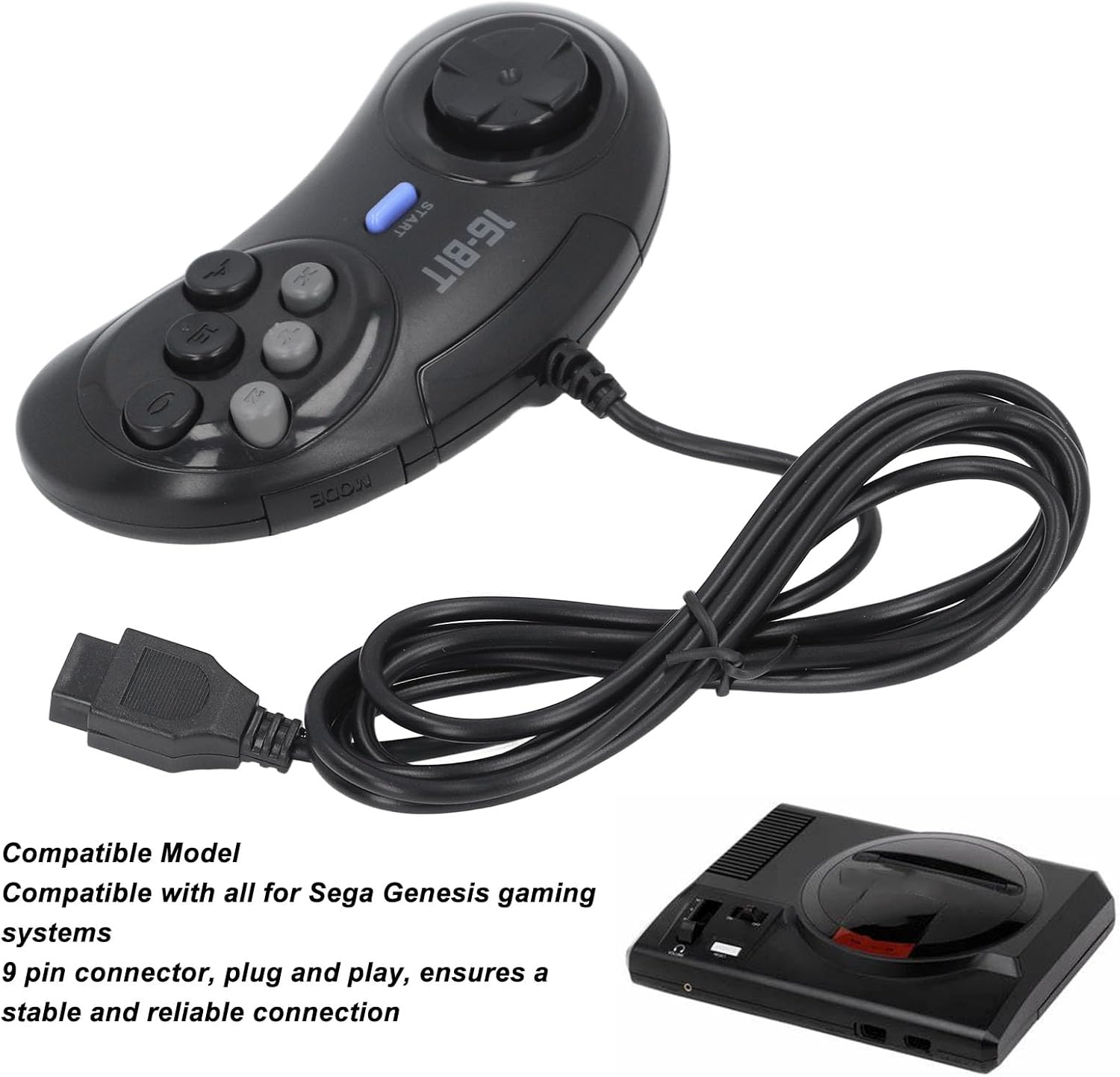 Game Controller 9 Pin 16 Bit Game Controller, Turboboost Function, Ergonomic Design, Plug and Play for Genesis with Long Connecting Cable image number 6