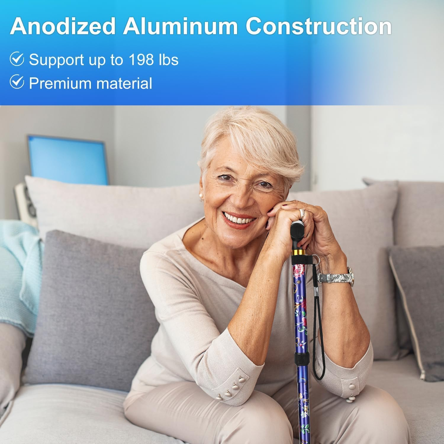 Adjustable Walking Stick,Lightweight Aluminium Hiking Stick with Ergonomic Handle,Folding Collapsible Trekking Poles, Travel Mountaineering Cane Black Climbing Stick image number 6