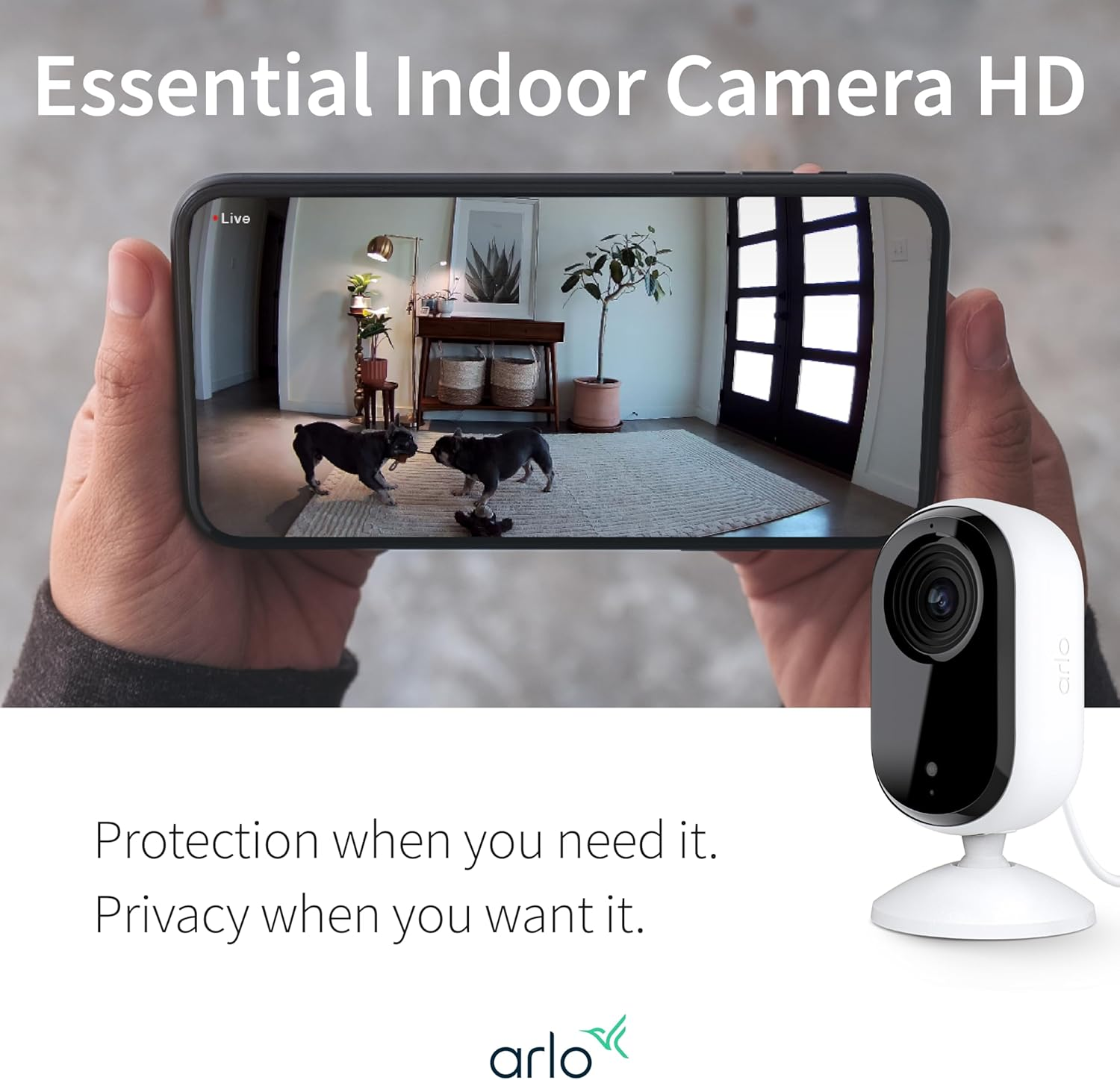 Arlo Essential Security Camera HD | Indoor Only | 2Nd Gen | Pet Camera & Baby Monitor | Wired, Automated Privacy Shield, 2-Way Audio, Night Vision, Live Stream, Motion Alerts,Notifications|White 1 Cam image number 2