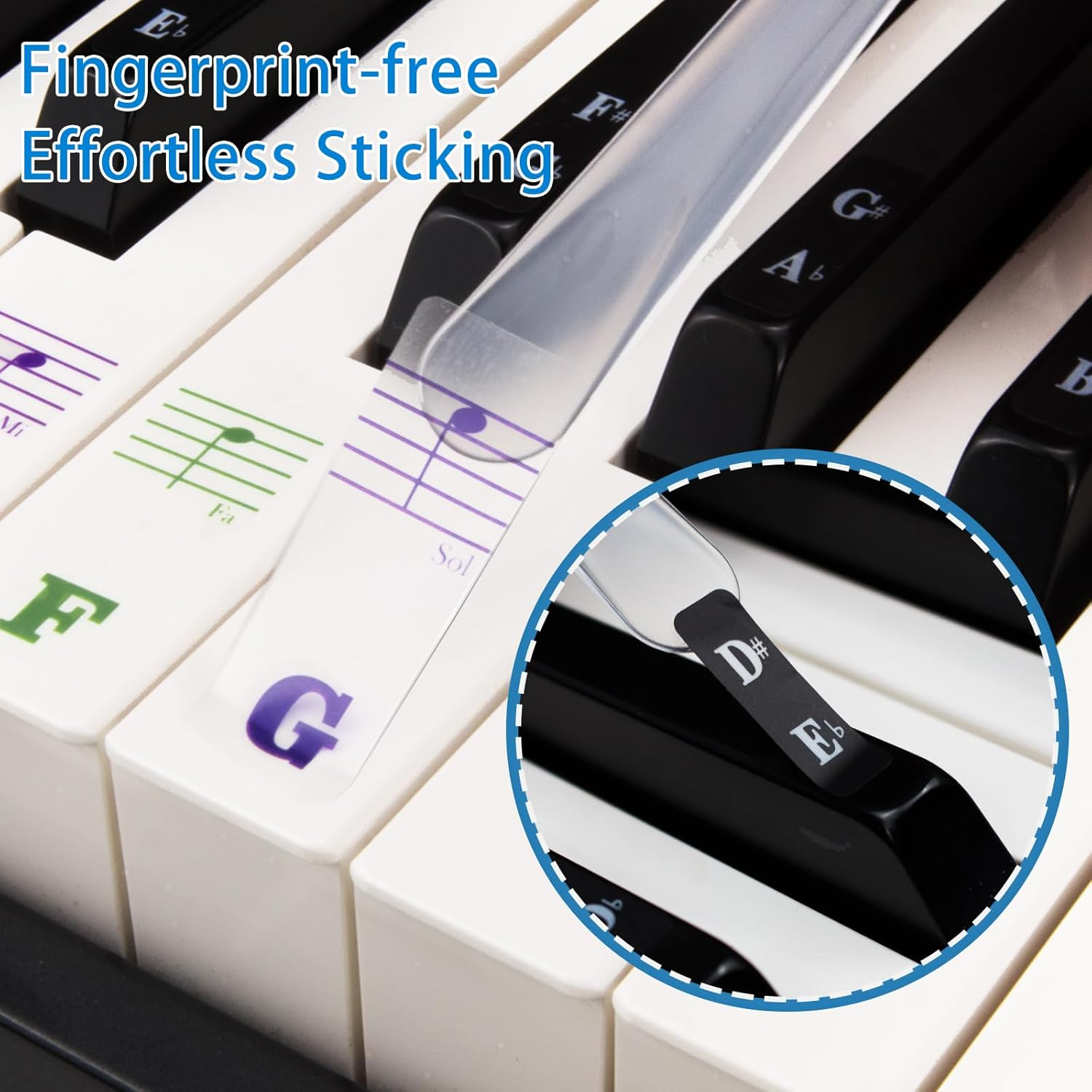 Piano Stickers, Piano Key Stickers for 88/61/54/49/37 Key Full Set for White and Black Keys, Colorful Bigger Letter-Thinner Transparent Removable with Cleaning Cloth - Color Lines image number 4