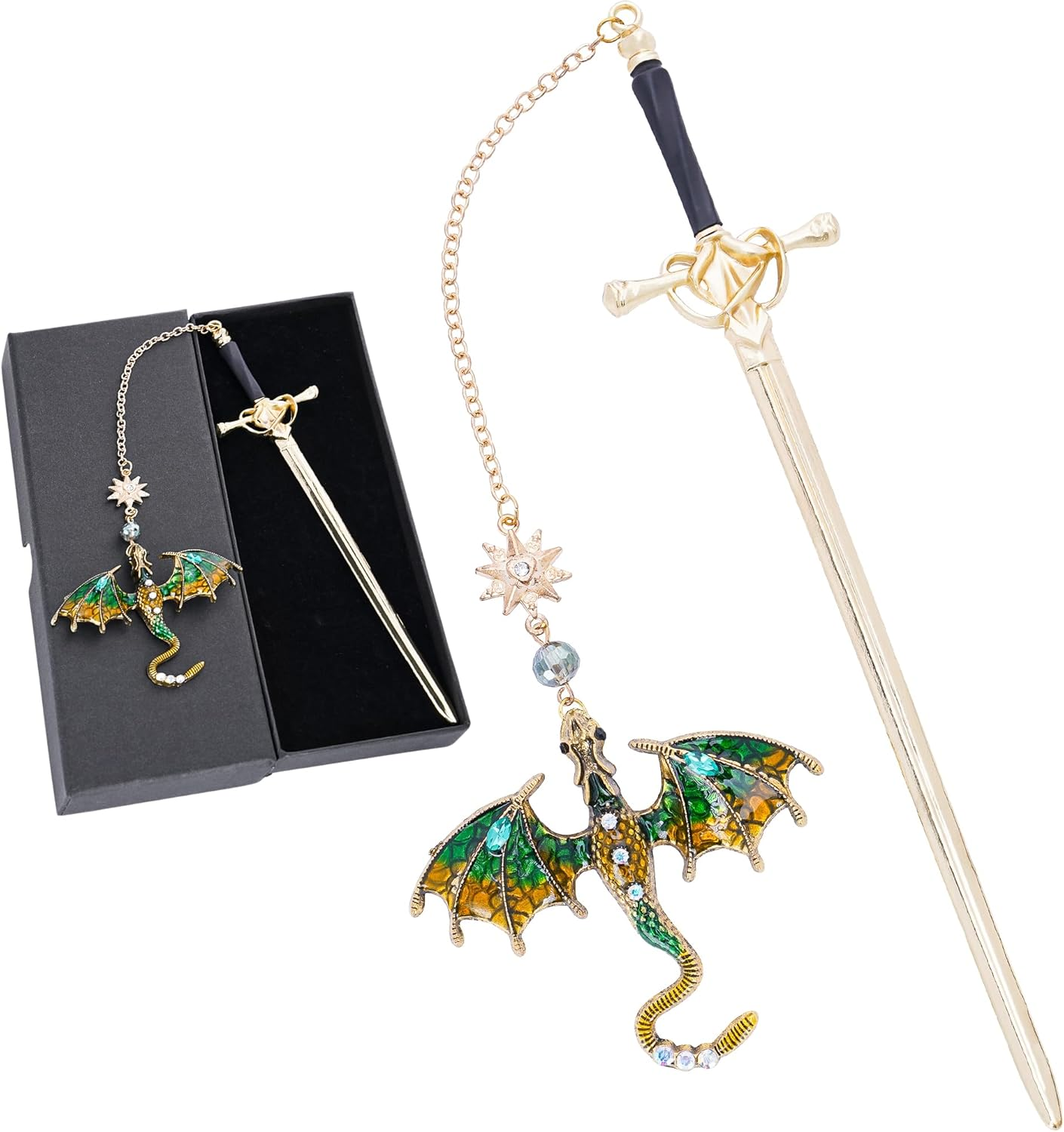 Fantasy Dragon Sward Bookmark - Cool Fourth Wing Page Marker Unique Personalized Tassel Metal Pendant Antique Gold Green Bookmarks Reading Gift Men Birthday Teacher Friend Thank Christmas - Antique Silver Blue image number 6