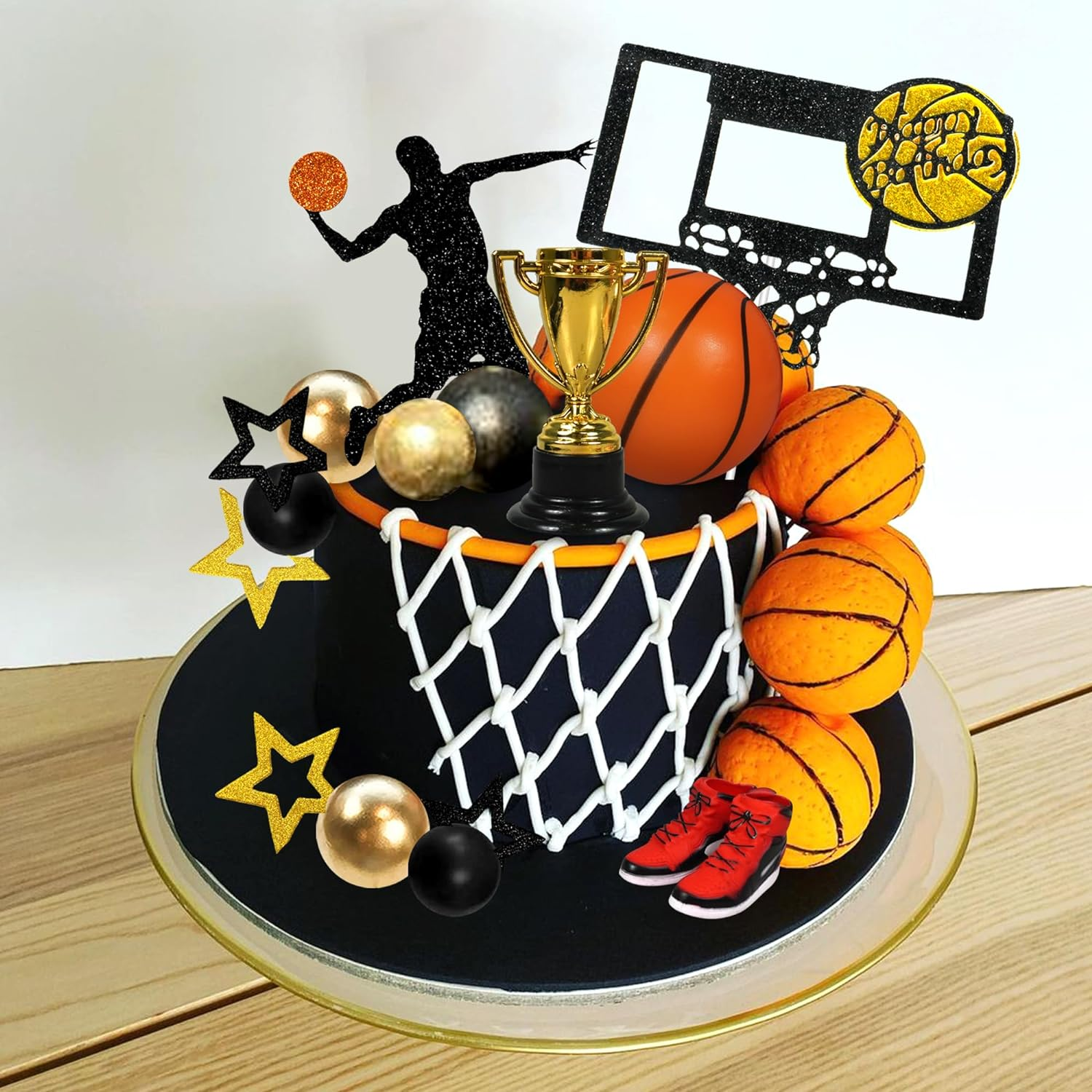 DRWATE 28 PCS Basketball Cake Toppers Black Gold Ball Theme Decoration for Boy Birthday Party Supplies Decorations (Style 1) image number 5