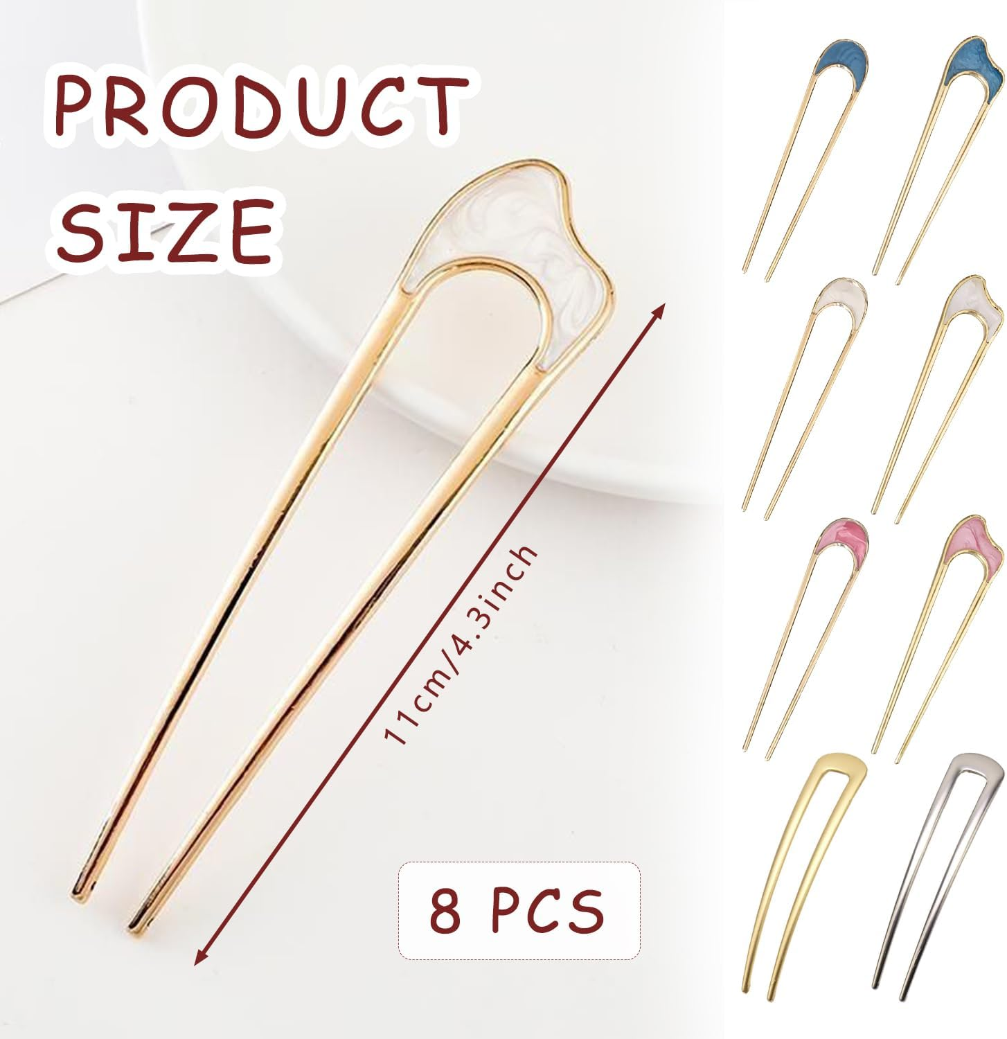 SYEYCW 8 Pcs U-Shaped Hair Pins, French Hair Pin, Metal French Hair Pins for Thick Hair, Simple Everyday Updo Hair Pin, French Twist Hair Pin Fork for Women Girls Hair Types Styling Hair Accessories image number 3