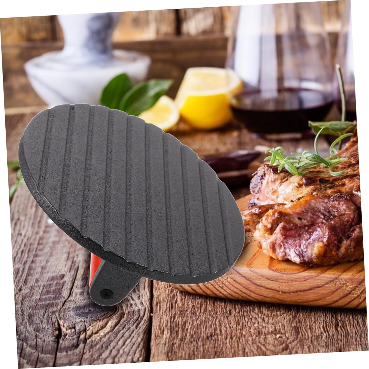 DECHOUS Cast Iron Grill Press with Wooden Handle Nonstick Hamburger Smasher for Griddle Frying Pan and Grill Use Manual Meat Press Kitchen Gadget for Indoor Outdoor BBQ Cooking image number 2