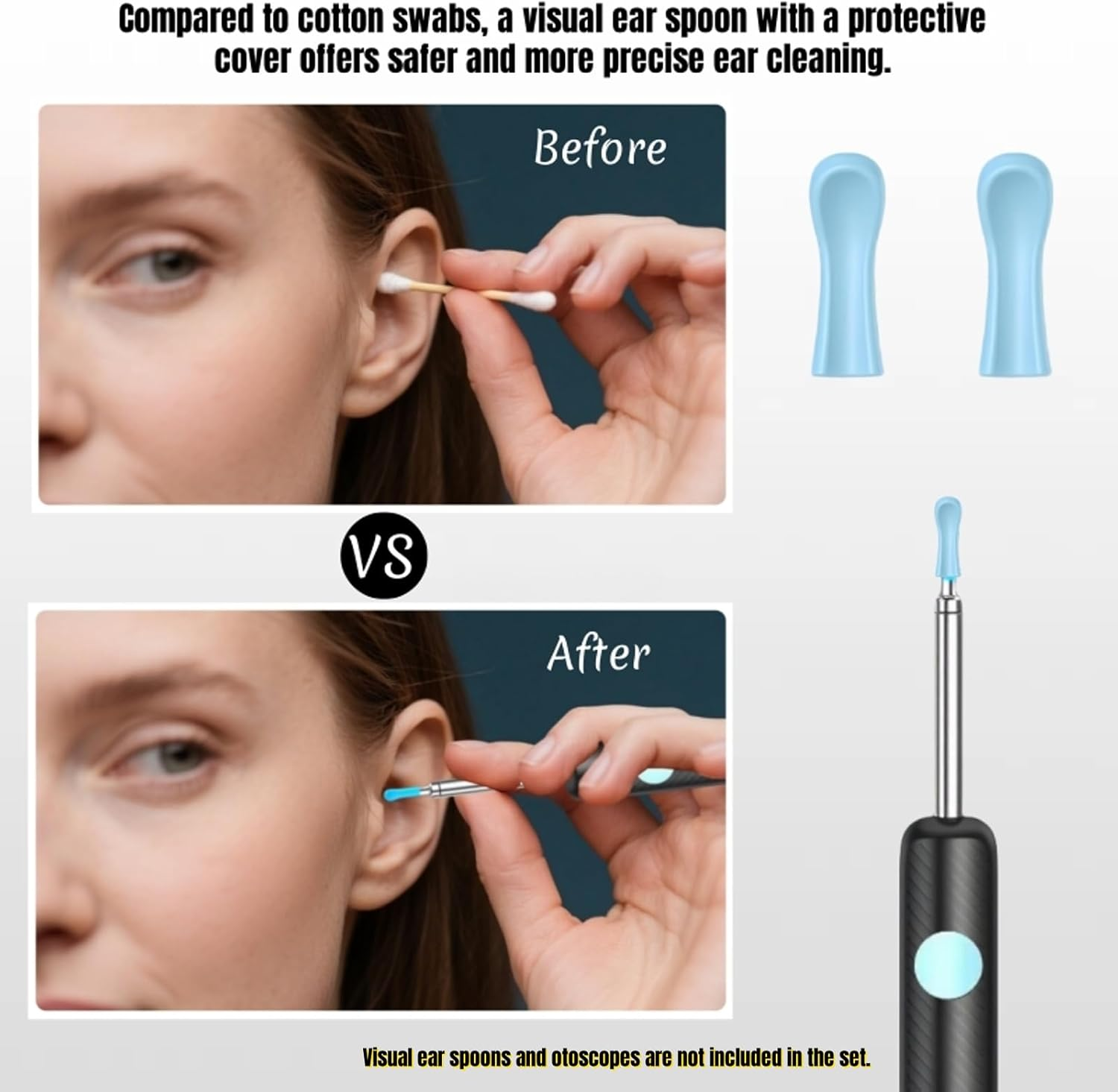 Ear Wax Removal Replacement Tips for Ear Camera, 50Pcs Soft Silicone Ear Spoon Accessories for Visual Otoscope Kit &ndash; Safe & Comfortable Ear Cleaning Tools for Adults & Teens (Wet/Dry Ear Care) image number 3