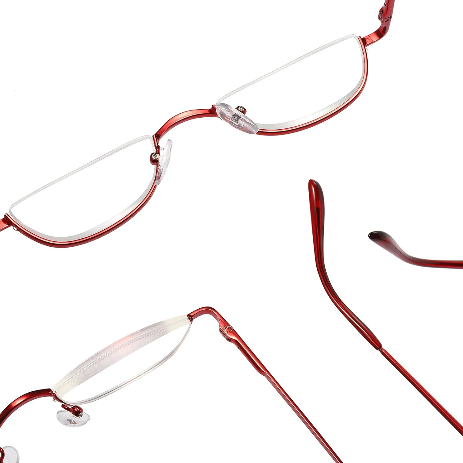 Half Reading Glasses - 2 Pairs Half Rim Metal Frame Glasses Spring Hinge Readers with Leather Pouch for Men and Women - 1.0 X, Blue image number 4