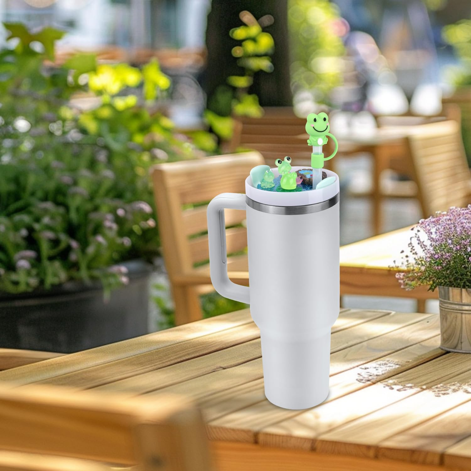 NQEUEPN Luminous Frog Pond Cup Lid Charms for Stanley Bottle 30Oz, with Cute Frog Silicone Straw Cover Cap Glow-In-The-Dark Name Plate DIY Tumbler Lid Topper for Stanley Cup Charms Accessories image number 2