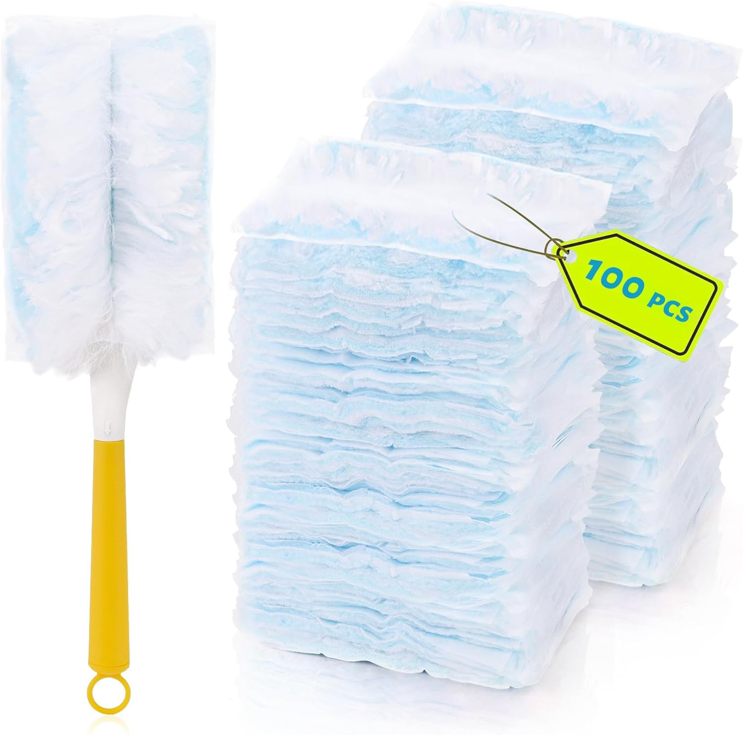 100PCS Duster Refills, 180&deg;Duster Pads with Dusters Handle, Disposable Dusters, Cleaning Supplies for Housekeeping, Dusting Tools image number 1
