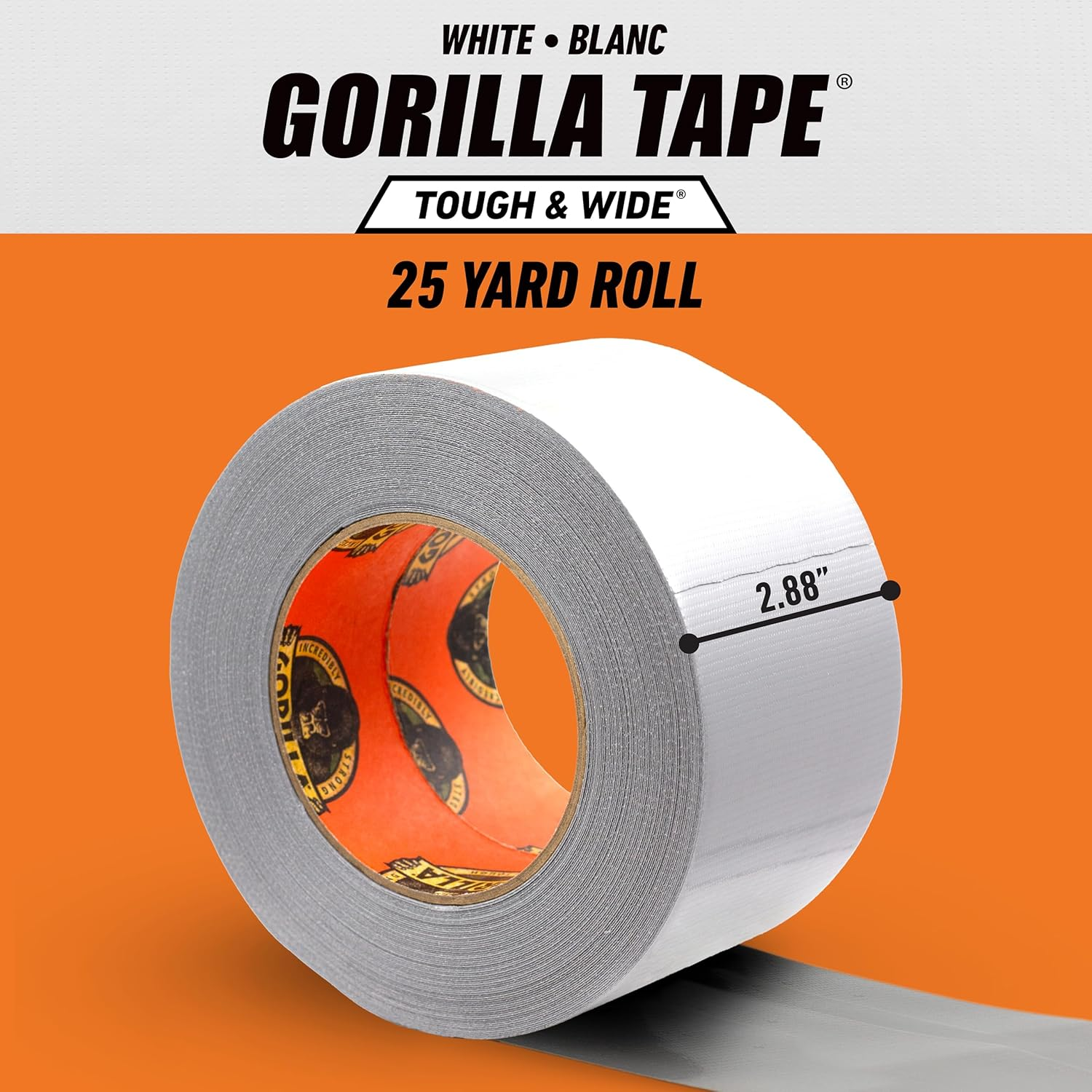 Gorilla Tough & Wide Duct Tape, 2.88" X 25 Yd, White, (Pack of 1) image number 5