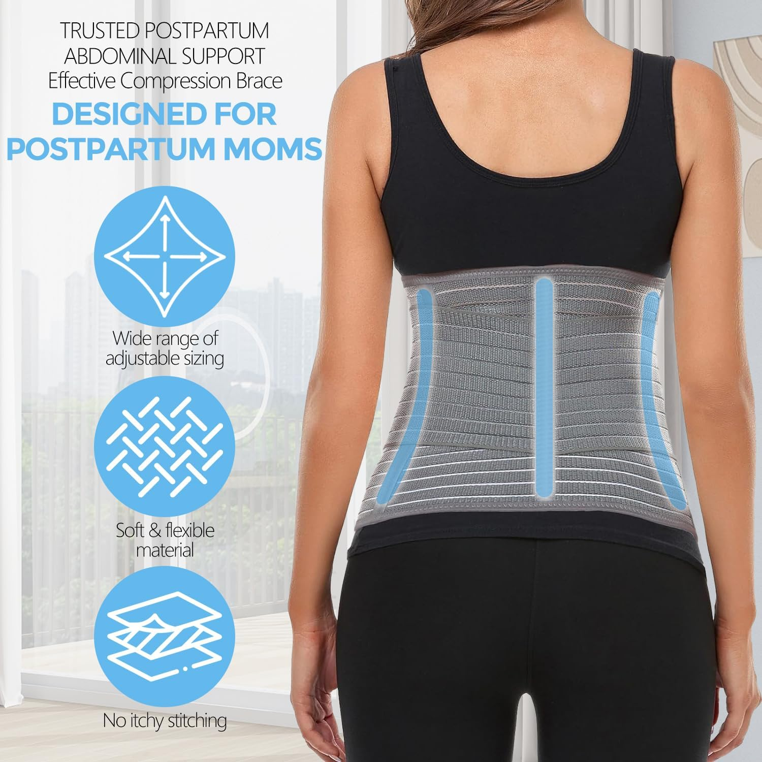 Bamboo Charcoal Fiber Postpartum Abdominal Belt, Postoperative Abdominal Binder, Essential Product for Cesarean Section Recovery, Postpartum Care Waist Trainer