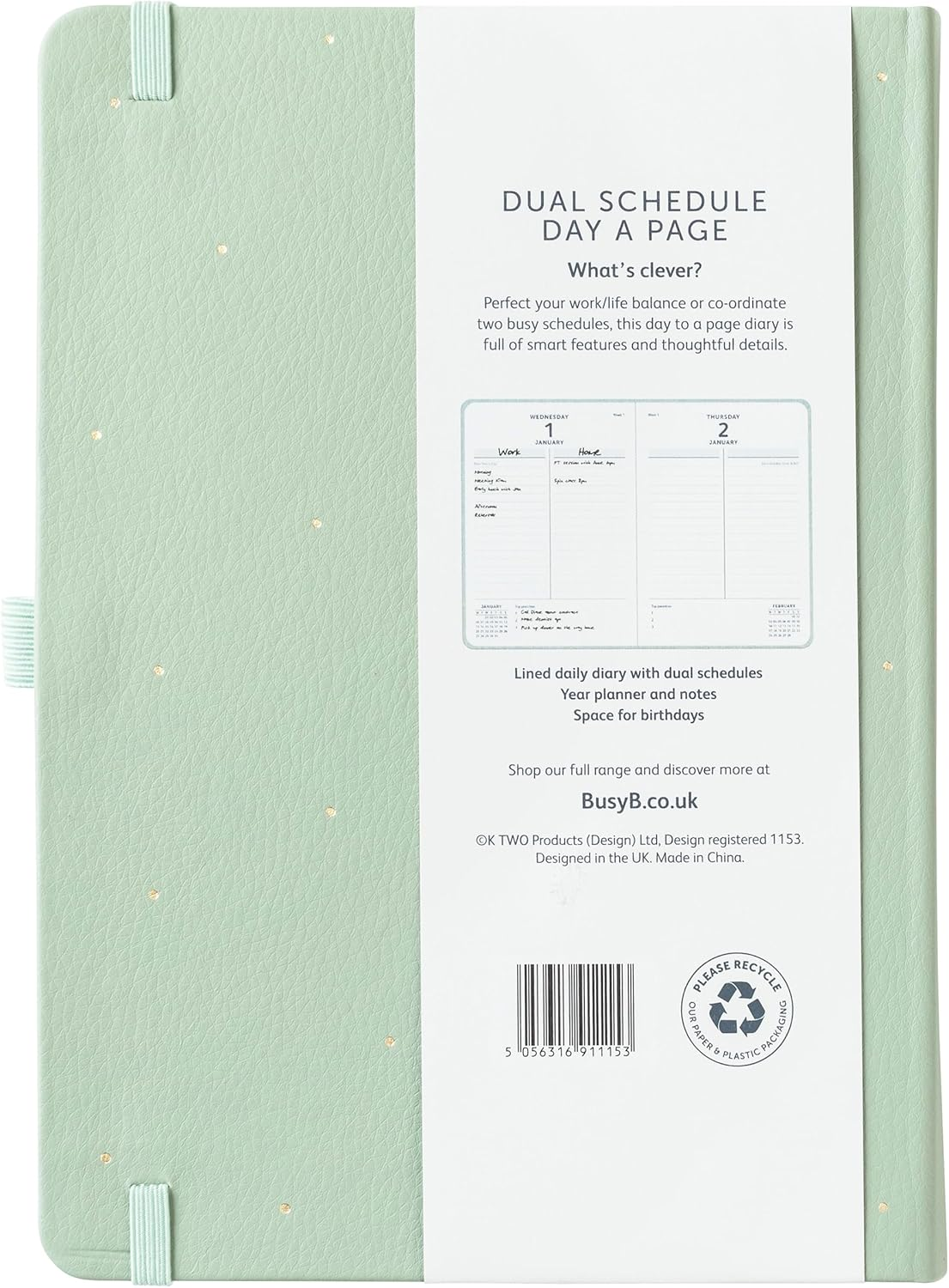 Busy B 2025 Dual Schedule Diary - A5 Sage Green Daily Planner with Two Schedules, Faux Leather Cover & Gold Foil - Work-Life Balance Organiser for Busy Professionals - Jan to Dec 2025 Diary image number 6