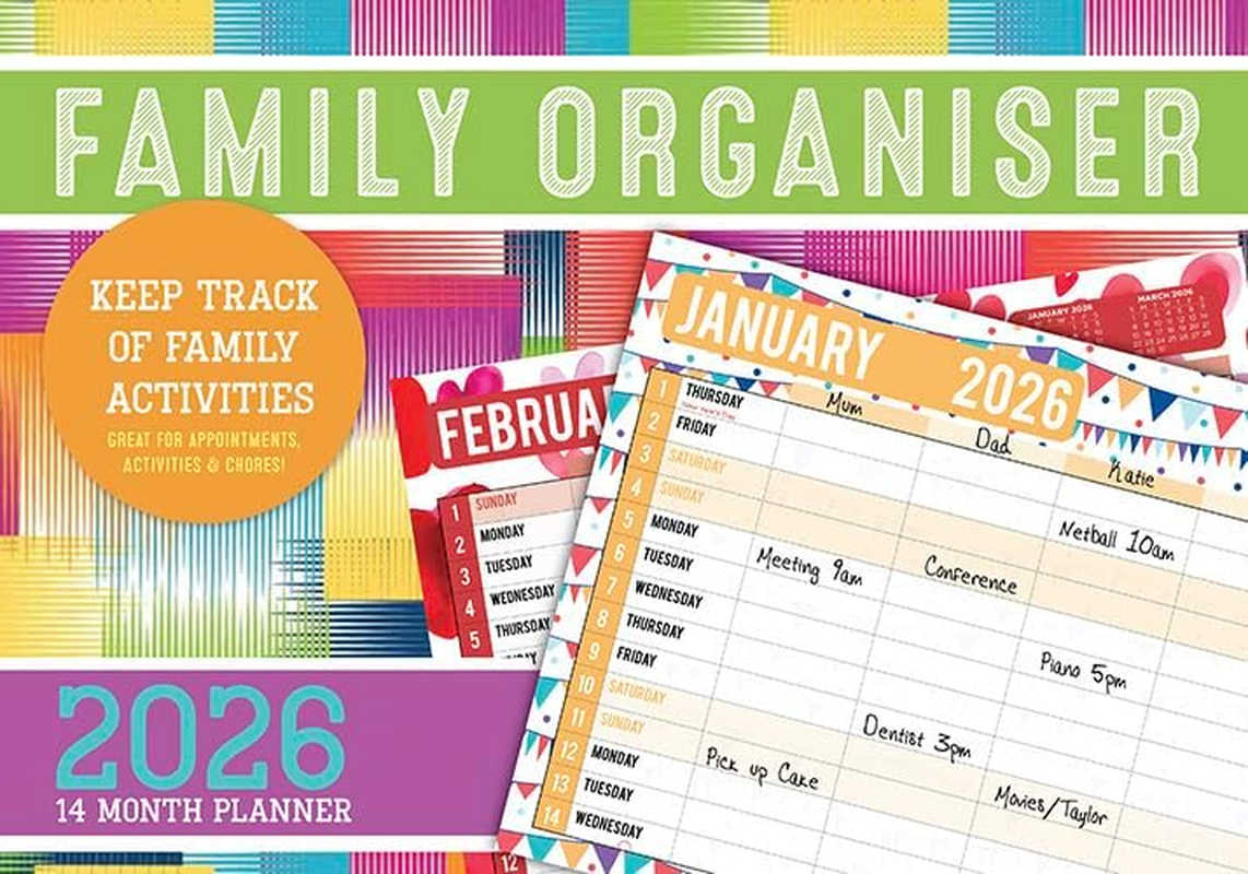 2026 Family Organiser Rectangle Wall Calendar 14 Months Hanging Planner New Year image number 3