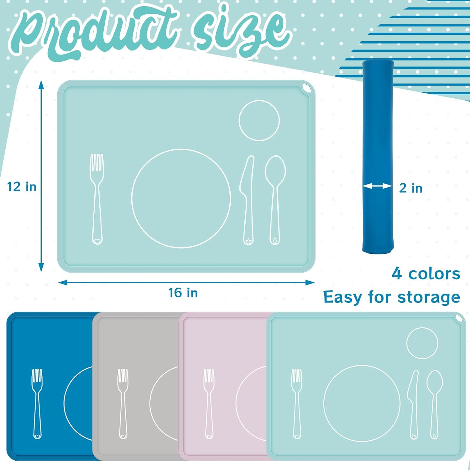 Zhehao 4 Pcs Montessori Kids Placemat 16 X 12'' Non Slip Baby Silicone Placemats for Toddlers Baby Eating Mat Food Mats for Toddler Dining Table Setting Learning Travel Kitchen(Multi Colors) image number 4