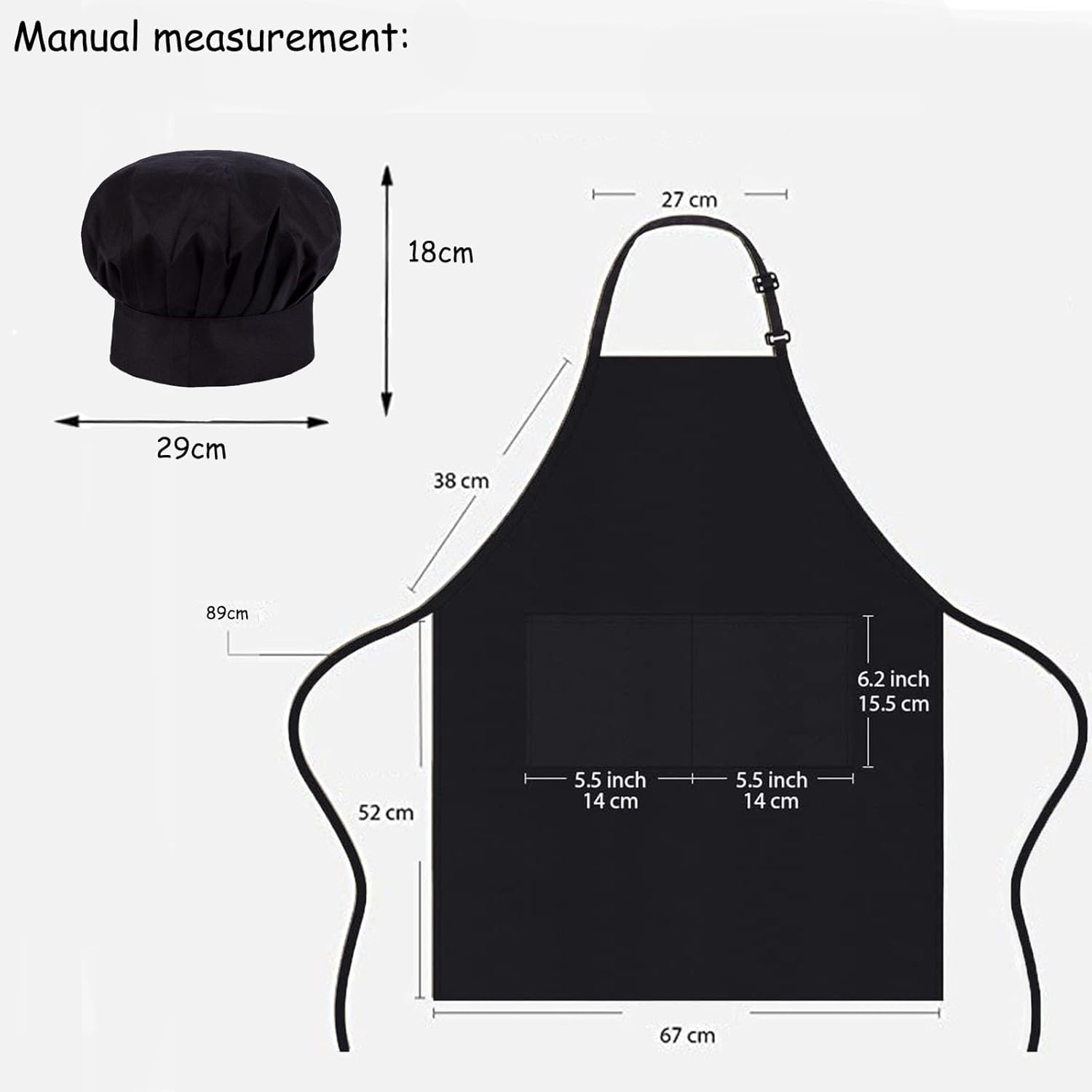 XUTONG Chef Aprons and Chef Apron Hat, Black Apron for Men Women, Waterproof Apron with 2 Pockets, Adjustable Neckband Apron for Kitchen Cooking Baking Garden BBQ image number 2