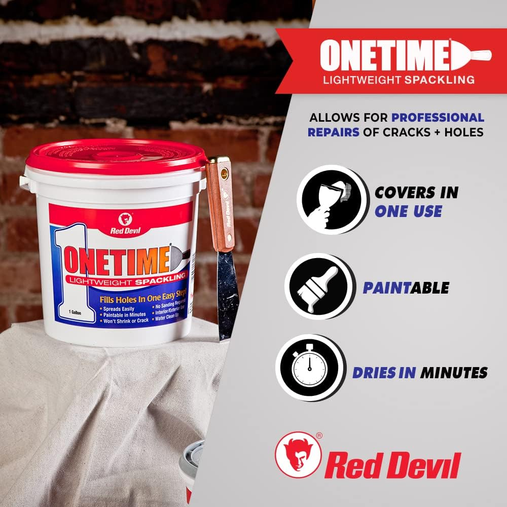 Red Devil 0542 ONETIME Lightweight Spackle Wall Repair, Spackling for Holes Drywall, 1/2 Pint, White, 8 Ounce, Made in USA image number 2