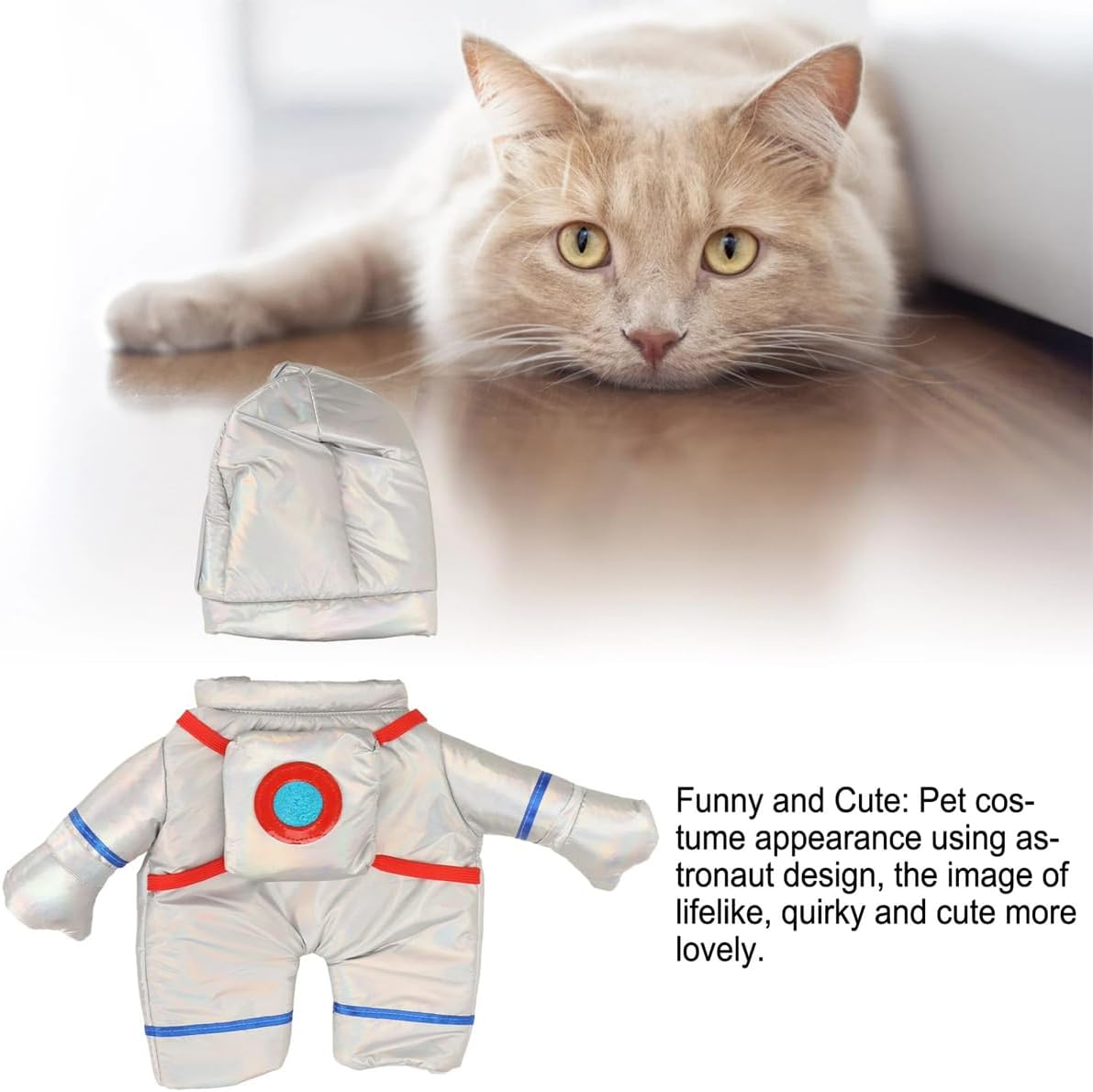 AIMALL Pet Astronaut Costume for Small Dogs & Cats &ndash; Funny Halloween Spacesuit Outfit with Hood, Reflective Metallic Fabric, Velcro Closure &ndash; S to XL Sizes image number 2