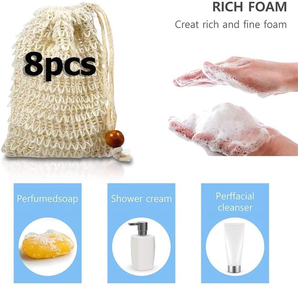 8 Pcs Natural Sisal Soap Saver Bag for Soap Bar Organic Soaps Pouch for Exfoliating Lathers and Air Dry Soap Bar Shower Soaps Saver Bag image number 1