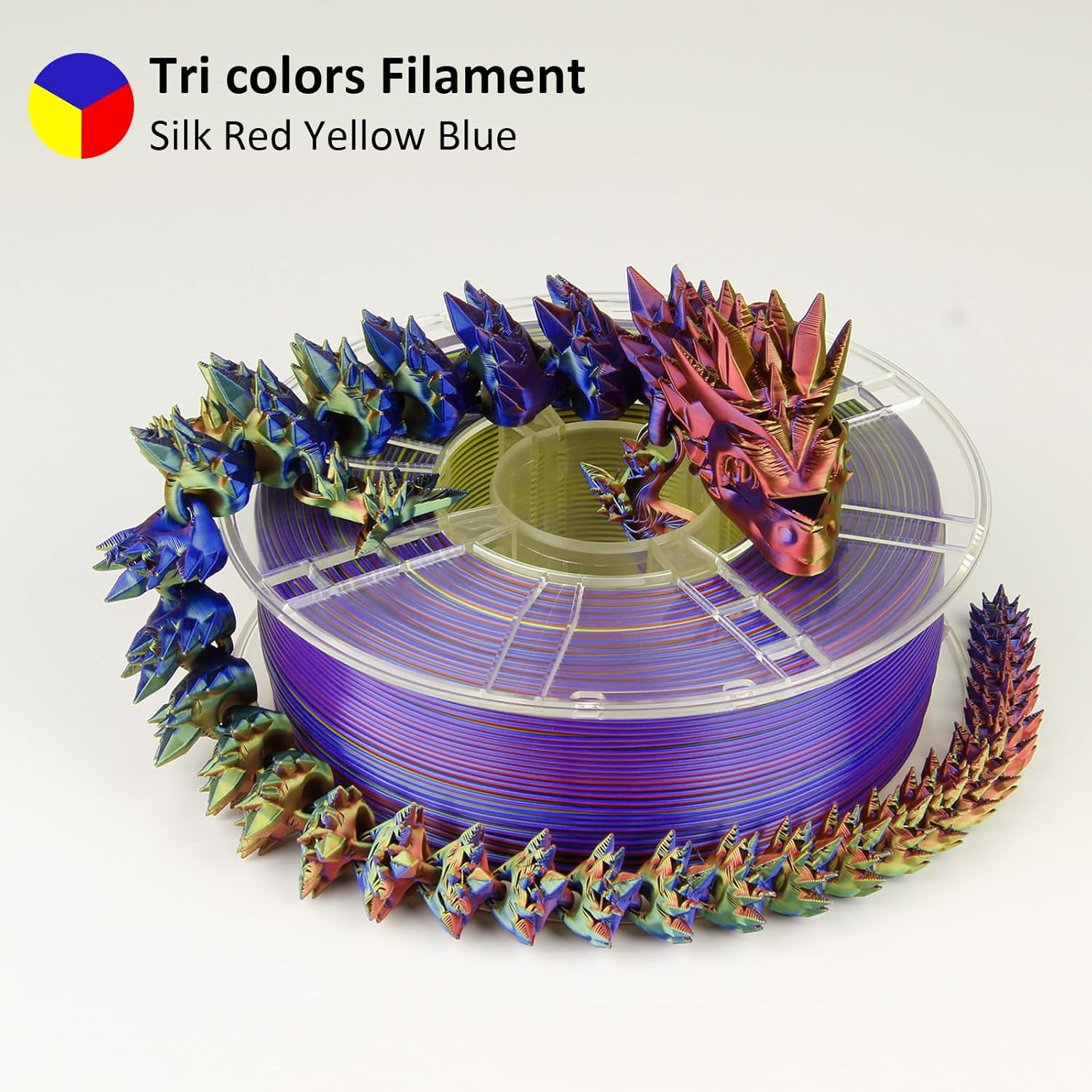 LVVJ3D Silk PLA 3D Printer Filament, Tri Colour Silk Red, Yellow, Blue Rainbow Filament, Rainbow PLA 3D Printer Filament, Clean Wound Dimensional Accuracy +/-0.03Mm, 1Kg/Spool - Matte Rainbow Pla image number 3