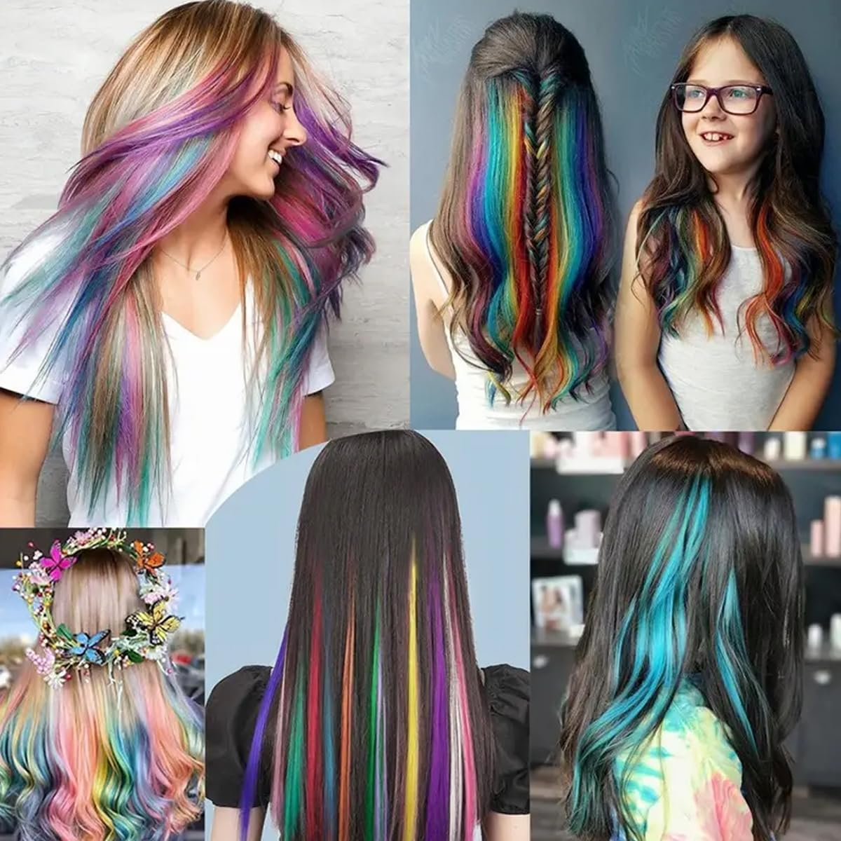 20 Color 21Inch Ombre Coloured Hair Extensions,H HOME-MART Heat-Resistant Synthetic Straight Clip in Hair Extensions for Women Girls Kids Gift Multi-Colors Party Highlights Clip in Synthetic Hairpiece image number 3