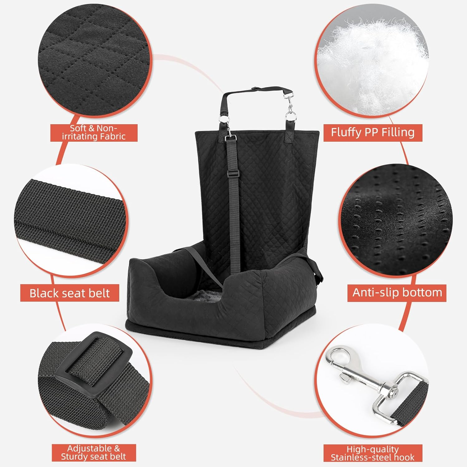 Sivomens Dog Car Seat for Small Dogs up to 30Lbs, Dog Travel Bed Puppy Seat Ultra Soft, Secure Removeable Pet Safety Seat with Adjustable Clip-On Safety Leash, Fits All Cars Front Back Seats image number 6