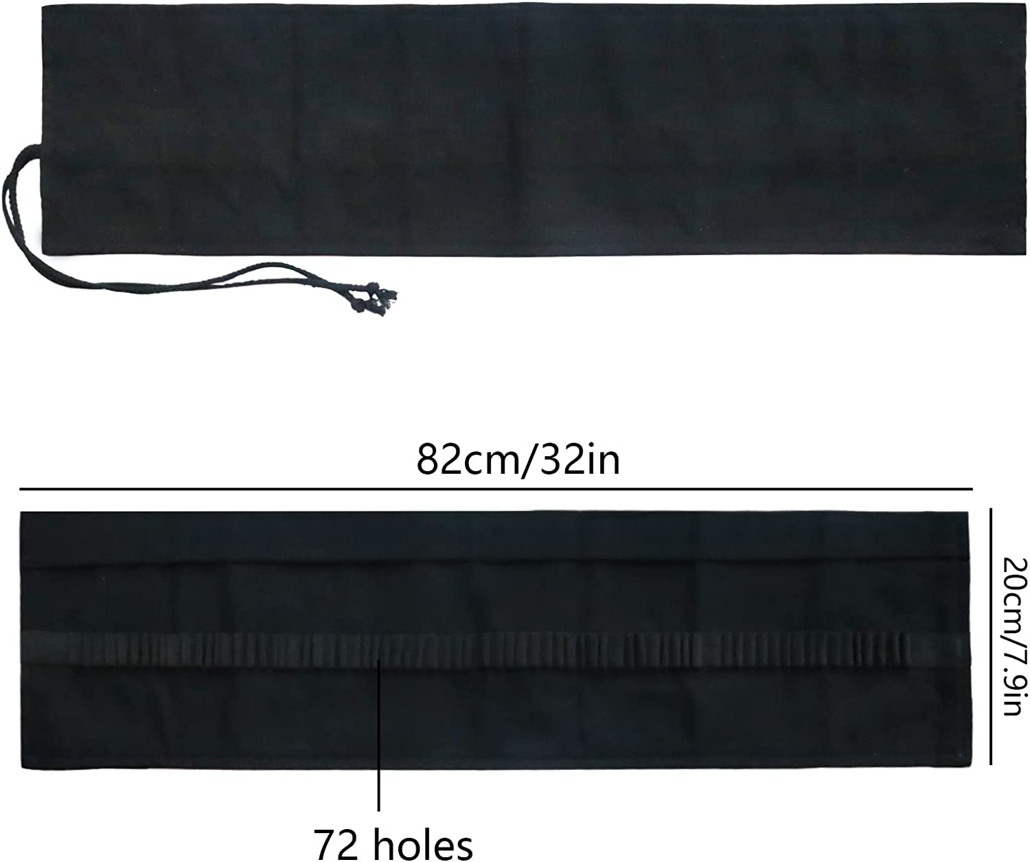 72 Slot Canvas Pencil Roll, Handmade Roll-Up Canvas Pencil Wrap for Artists, Sketchers, Students (Black) image number 1