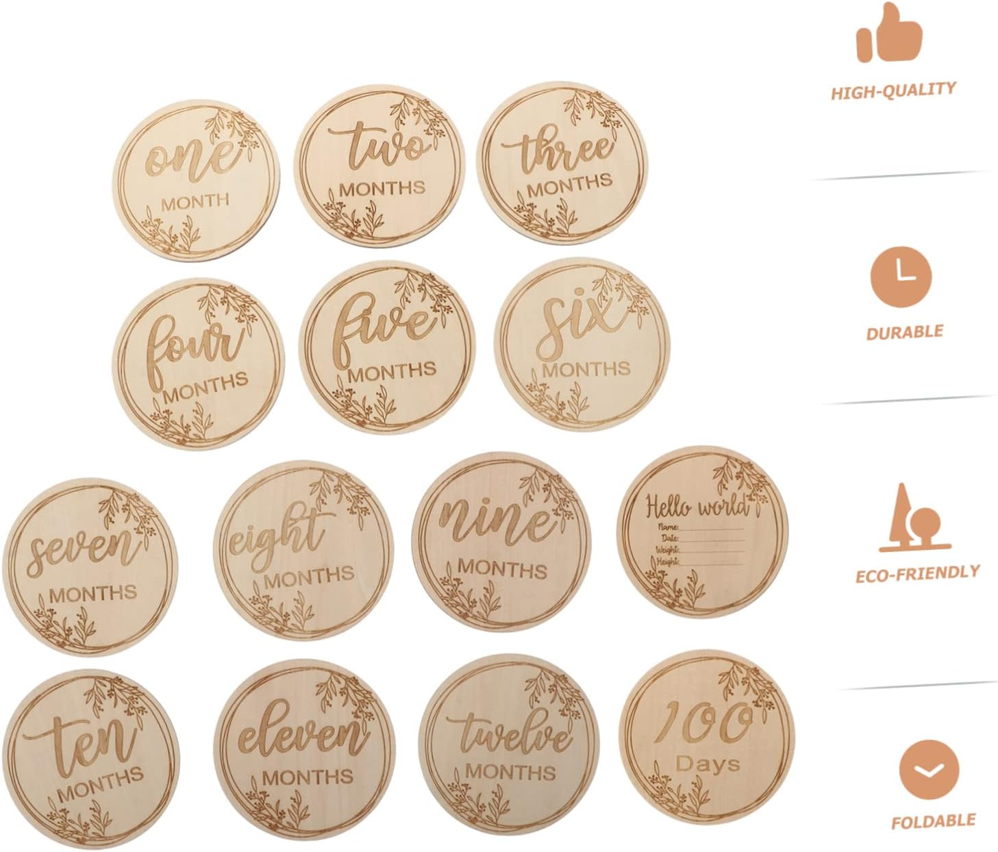 Milisten 1 Set Milestone Cards Wooden Growth Cards for Newborn Photography Creative Birth Announcement Props Chic Design for Unique Growth Album Safe and Reusable image number 5