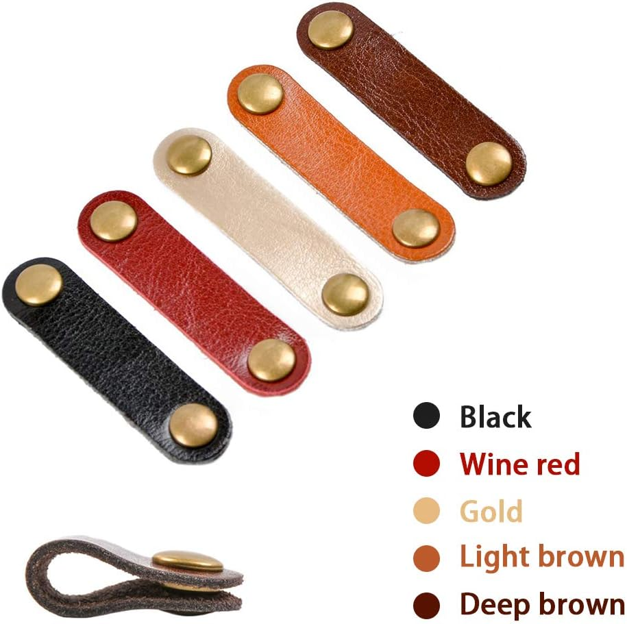 Viaky Leather Cable Straps Multi Color Handmade Leather Cord Organizer Portable Cable Tie Keeper Earphone Winder USB Cable Management (24, 5 Colors)
