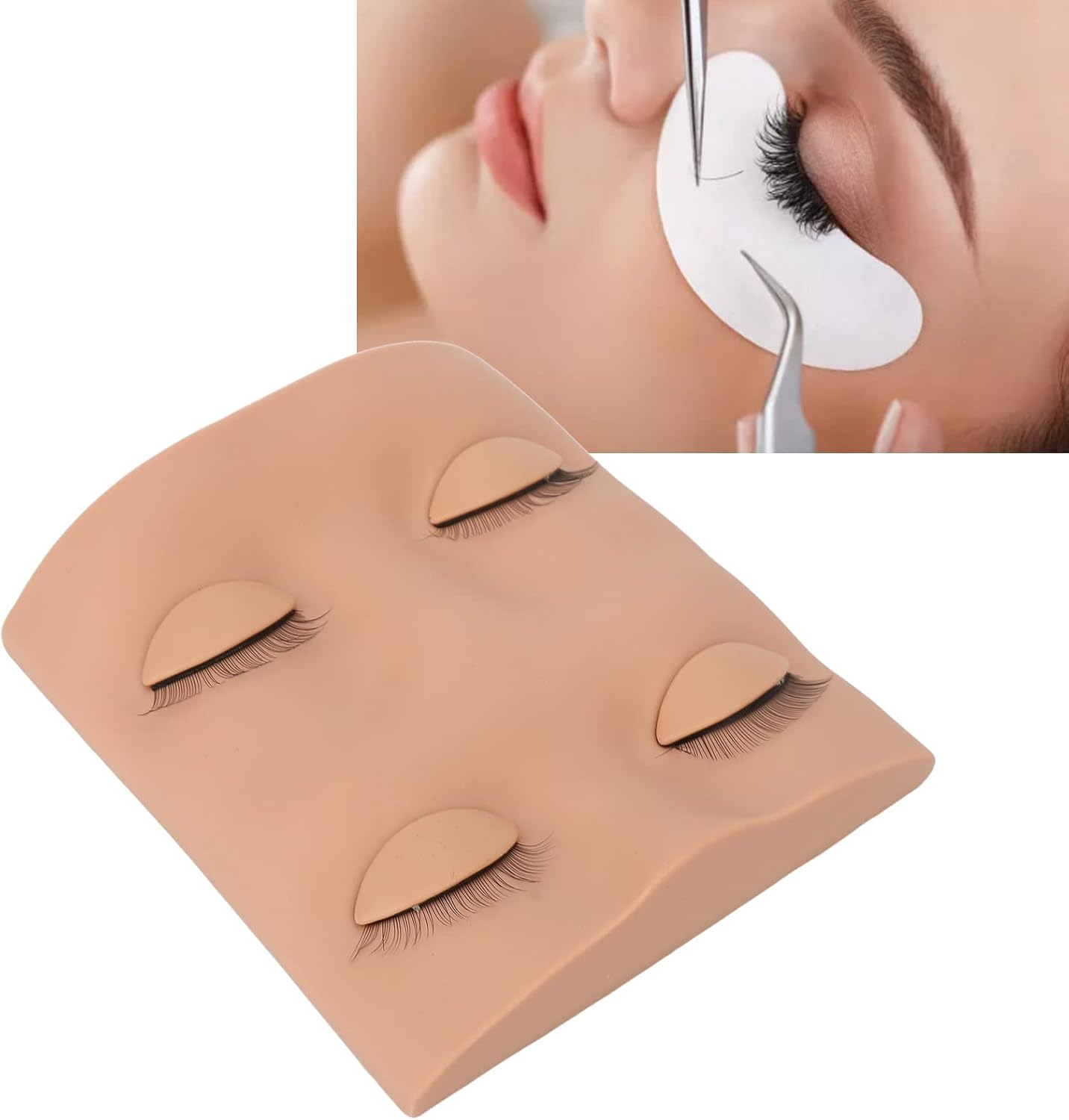 False Eyelashes Extension Practice Mannequin, Small Realistic 3D Simulated Makeup Training Head Model Detachable for Display for Beginners (Fleshcolor)