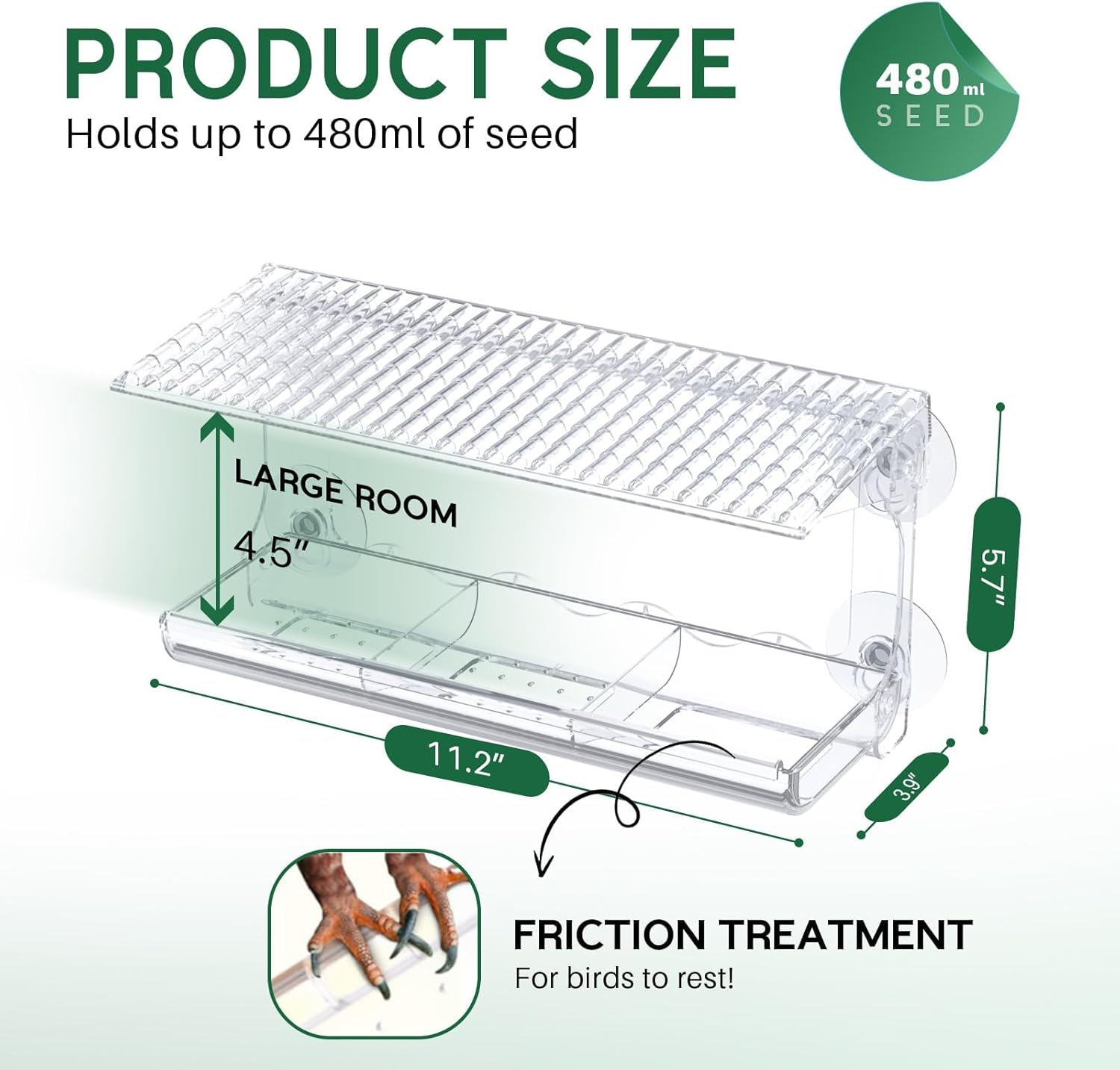 Bird Feeder Backyard, Bird Feeders for outside Window with Strong Suction Cups, Transparent Bird House outside Wild Bird Watching for Garden, Yard, Elderly Kids Viewing Birding & Wildlife image number 3