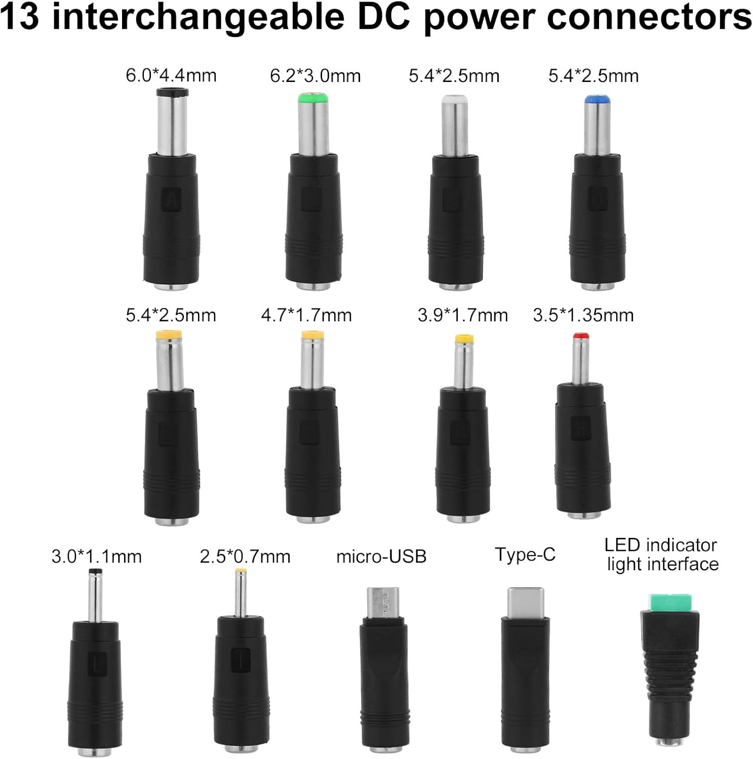 13Pcs DC Adapter Plugs, Interchangeable DC Plug Connector with USB Cable Electronic Device Accessories for Fan Camera Router & LED Strip image number 5