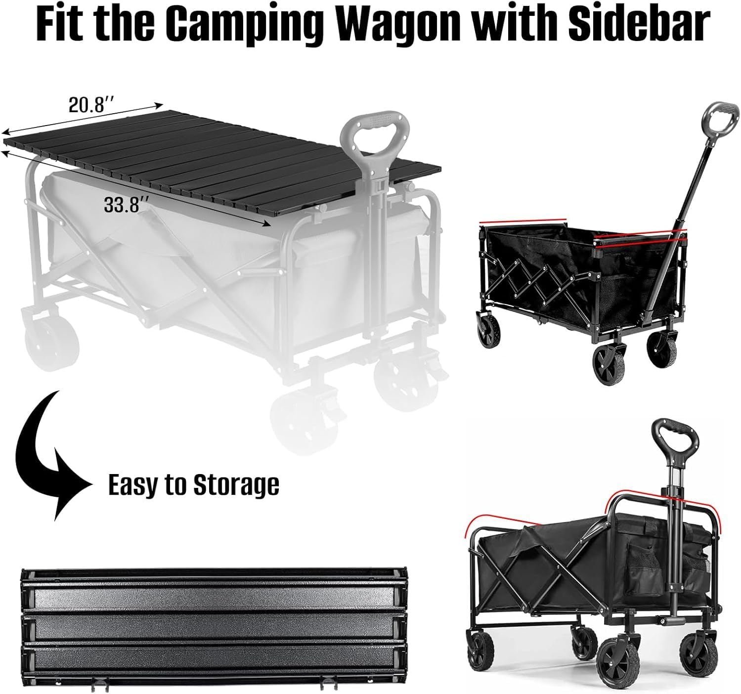 Portable Folding Wagon Tabletop, Black Aluminum Board 34X21 Inch, Heavy-Duty 68 LBS Capacity for Outdoor Camping, Party, Family Activities image number 4