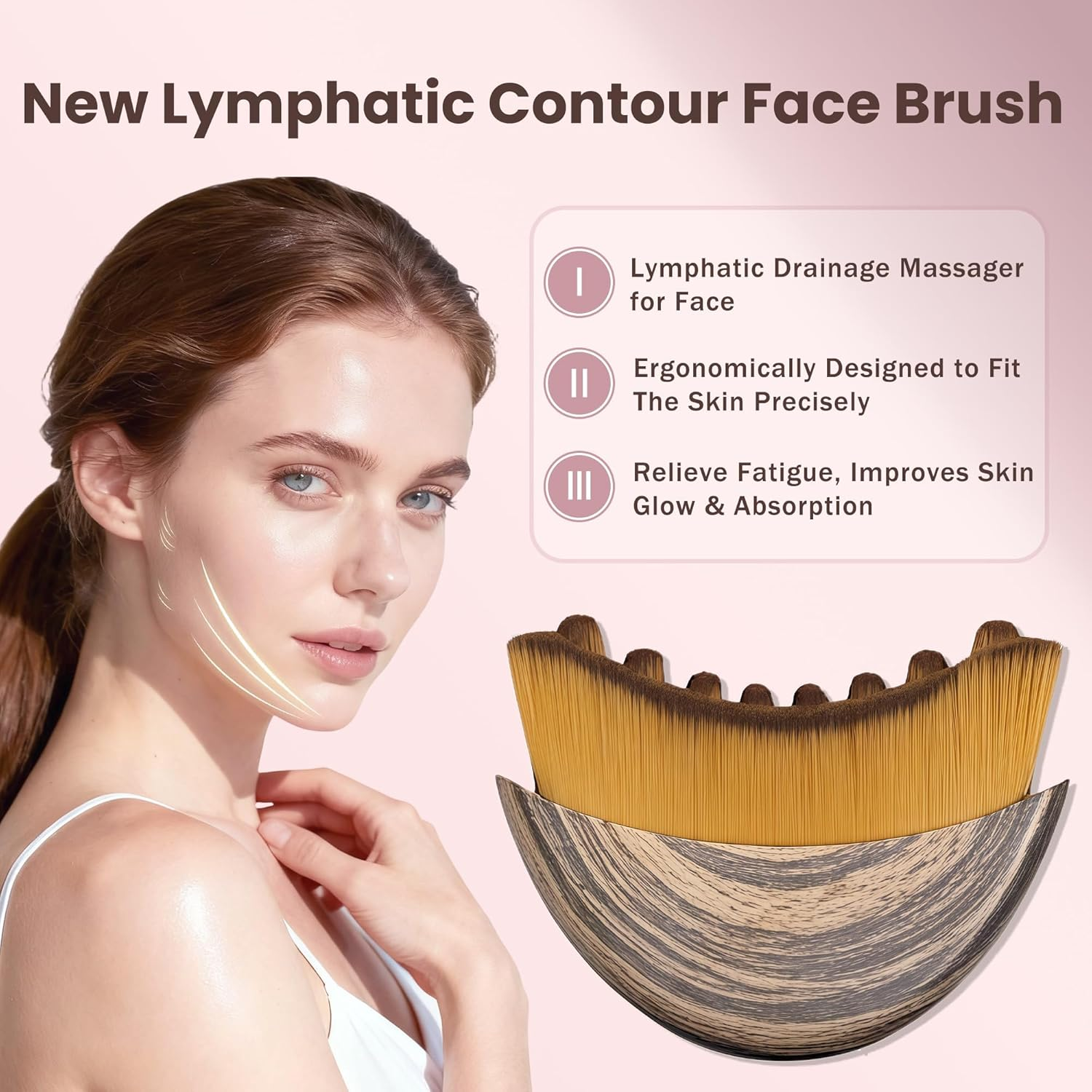 2Pcs Lymphatic Brush for Face, Lymphatic Drainage Brush, Lymphatic Contour Face Brush, Ergonomically Designed to Precisely Fit the Skin, Used for Facial, Chin and Jawline Carving Lymphatic Drainage Massages and Fatigue Relief image number 6