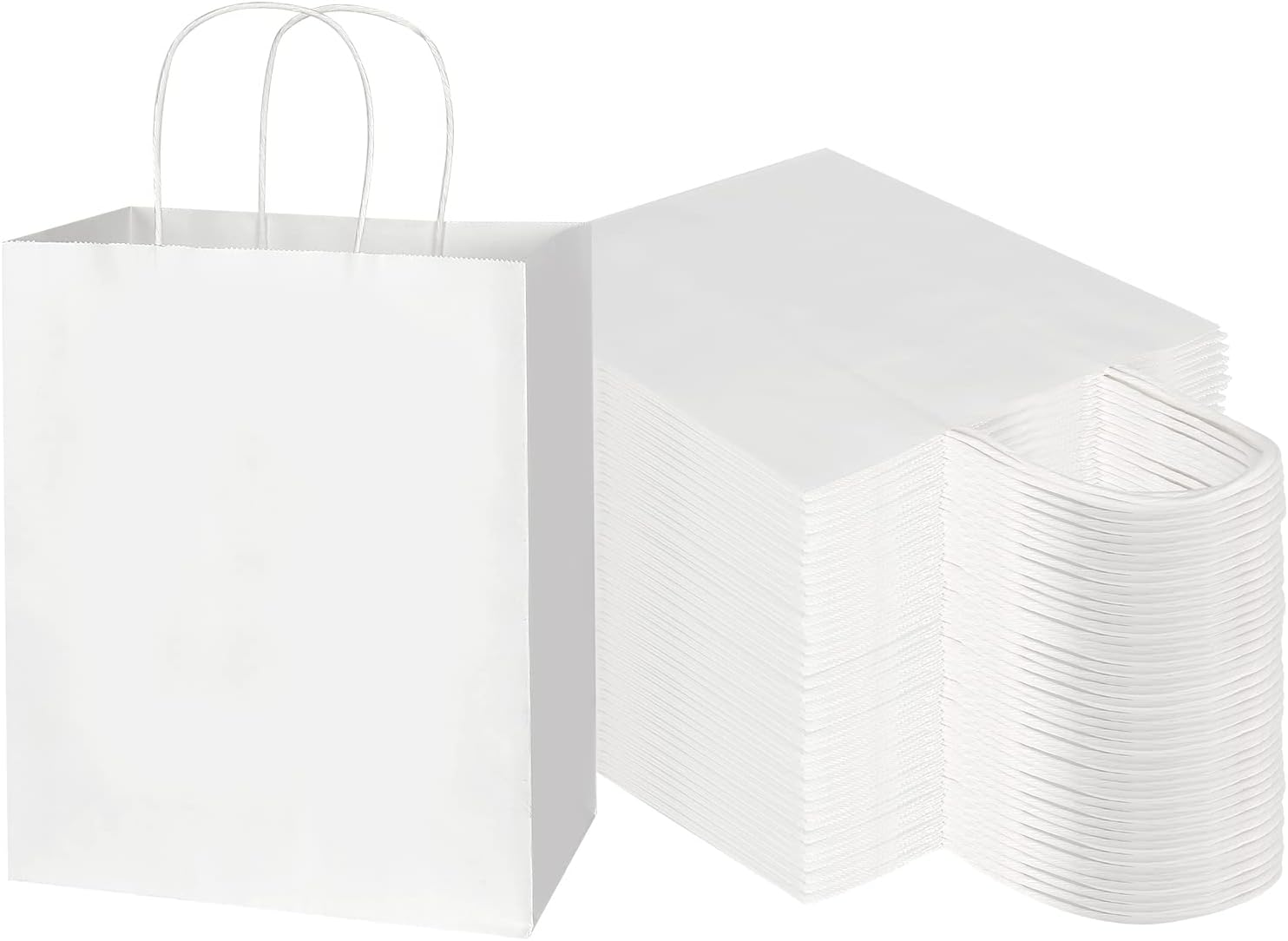 Toovip 100 Pack 8X4.75X10 Inch Medium White Kraft Paper Bags with Handles Bulk, Gift Wrap Bags for Favors Grocery Retail Party Birthday Shopping Business Goody Craft Merchandise Take Out Bags Sacks - Black image number 3