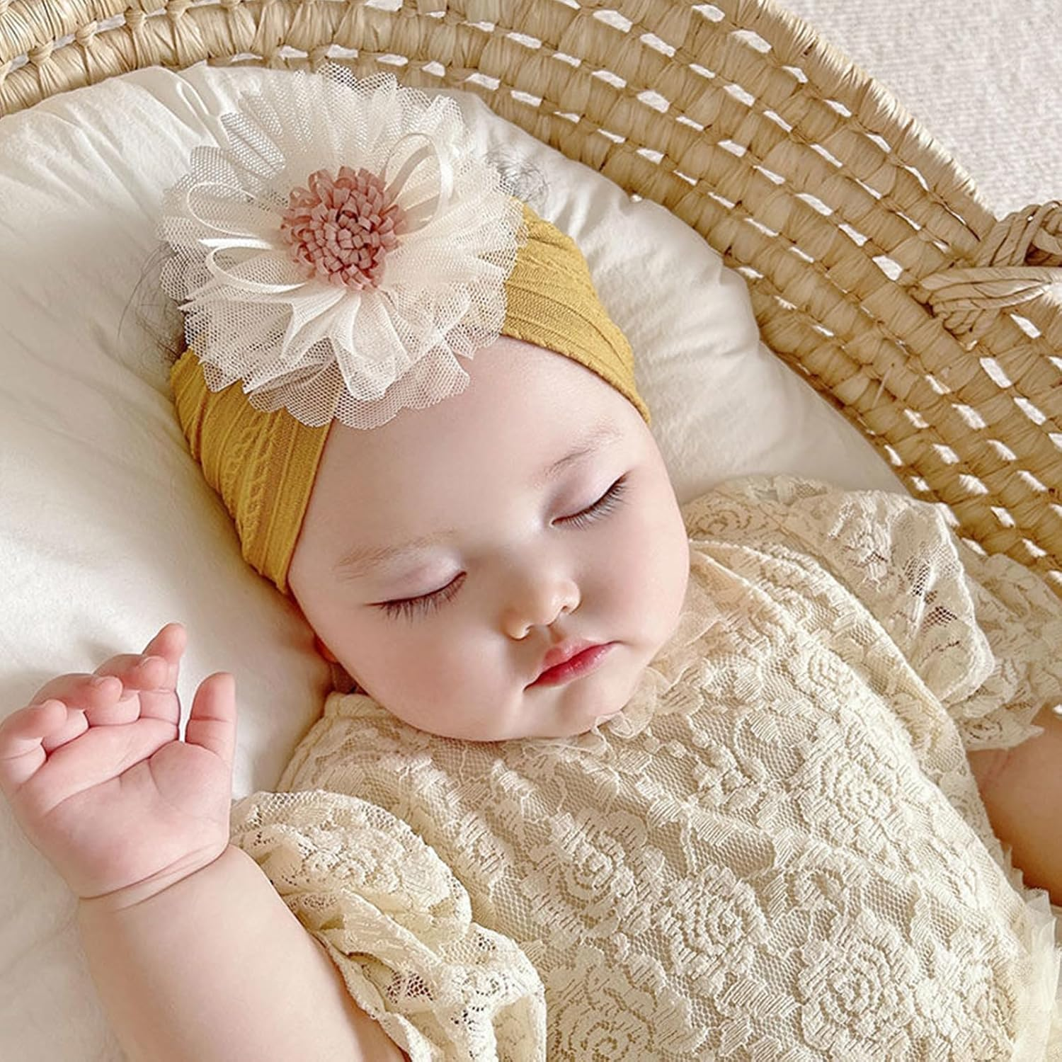 Baby Flower Headbands, 3 Pcs Cute Nylon Elastic Hairbands Set, Soft and Comfortable, Baby Fashion Hair Accessories for Newborn Infant Toddler image number 3