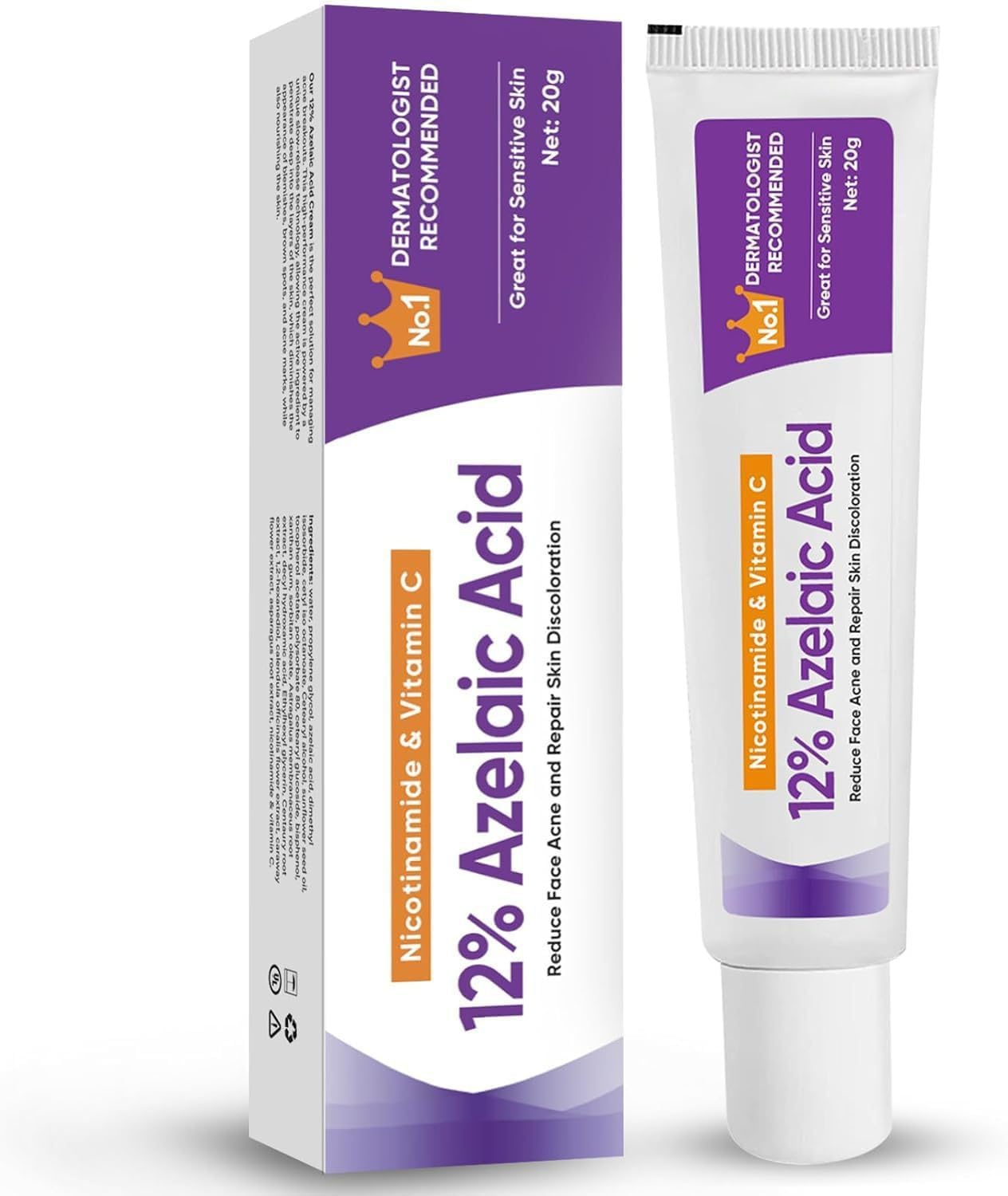 Azelaic Acid 12% Serum for Face,Azelaic Acid Cream with Niacinamide & Vitamin C Reduces Redness image number 2