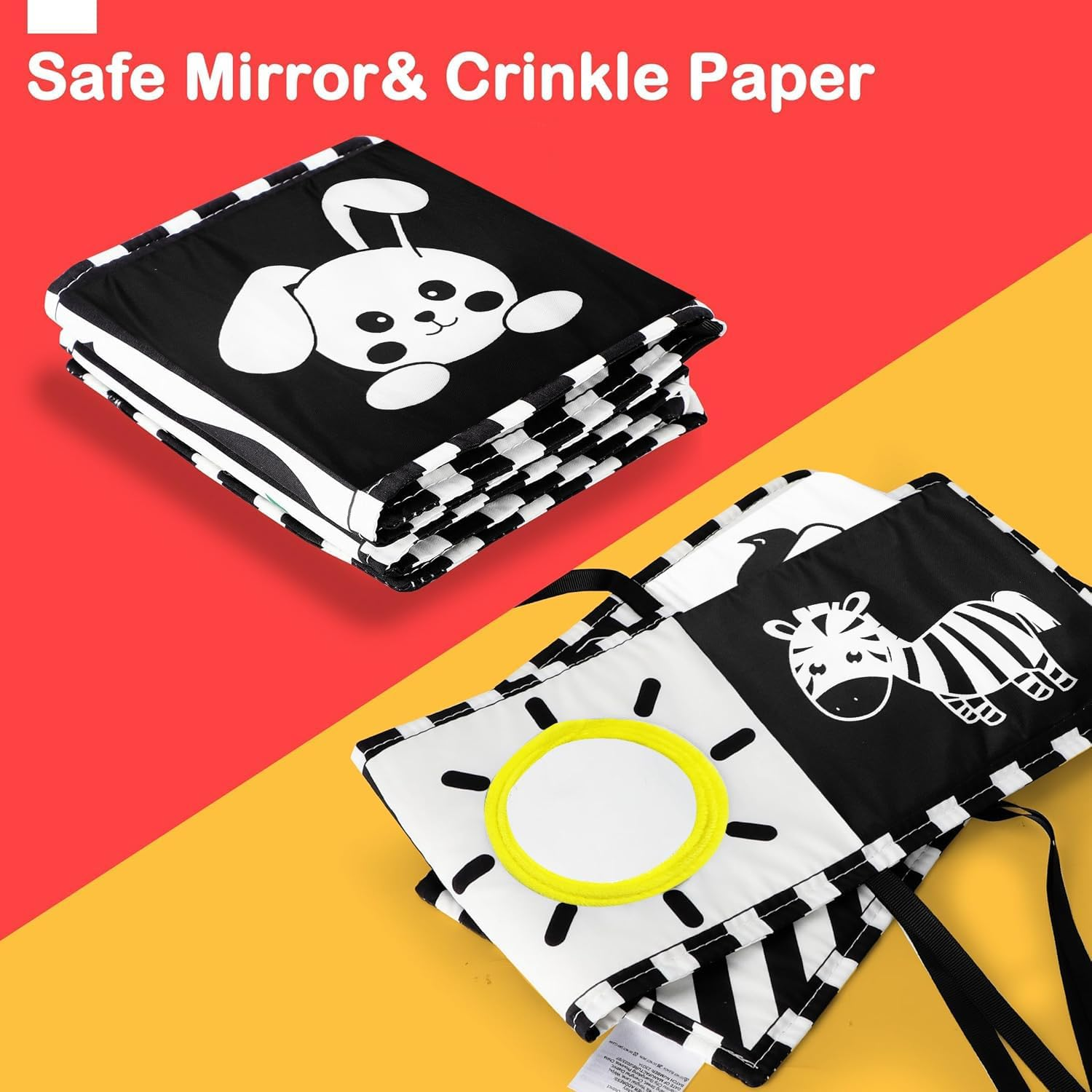 Black and White Baby Toys, Tummy Time High Contrast Newborn Toys 0-3 Months, Soft Baby Book, Visual Stimulation Montessori Sensory Infant Toy 0-6-12 Months, Shower Gift, Stocking Stuffers