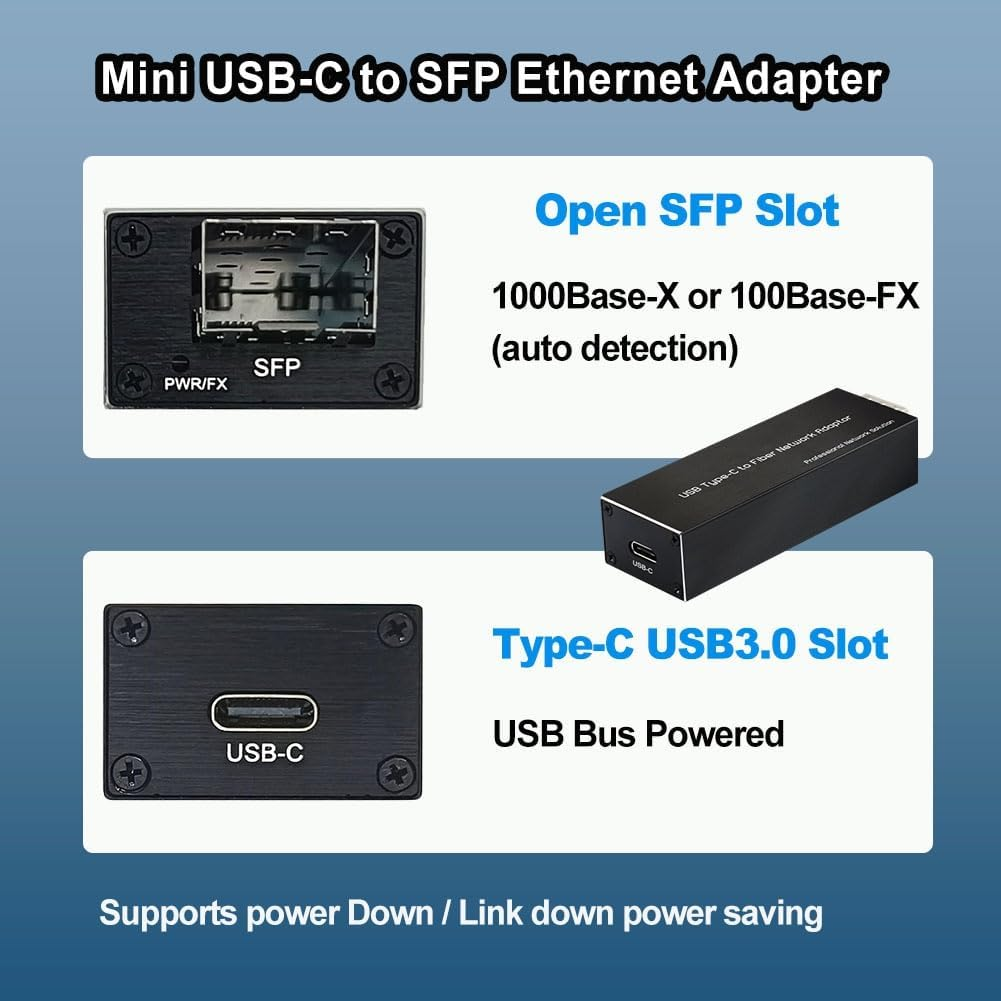 USB-C to SFP Gigabit Ethernet Adapter USB3.0 Type-C to 100/1000Base-X SFP Network Card image number 1