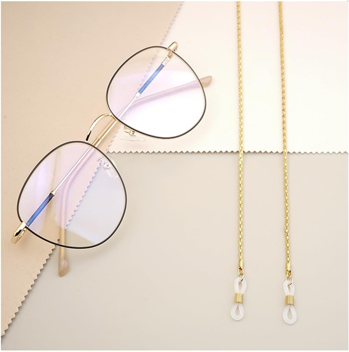 3Pcs Eyeglasses Lanyards Straps- Eye Glasses String Holder Chain,Glasses Holders Necklace for Men Women (Blackwhitegold) image number 2