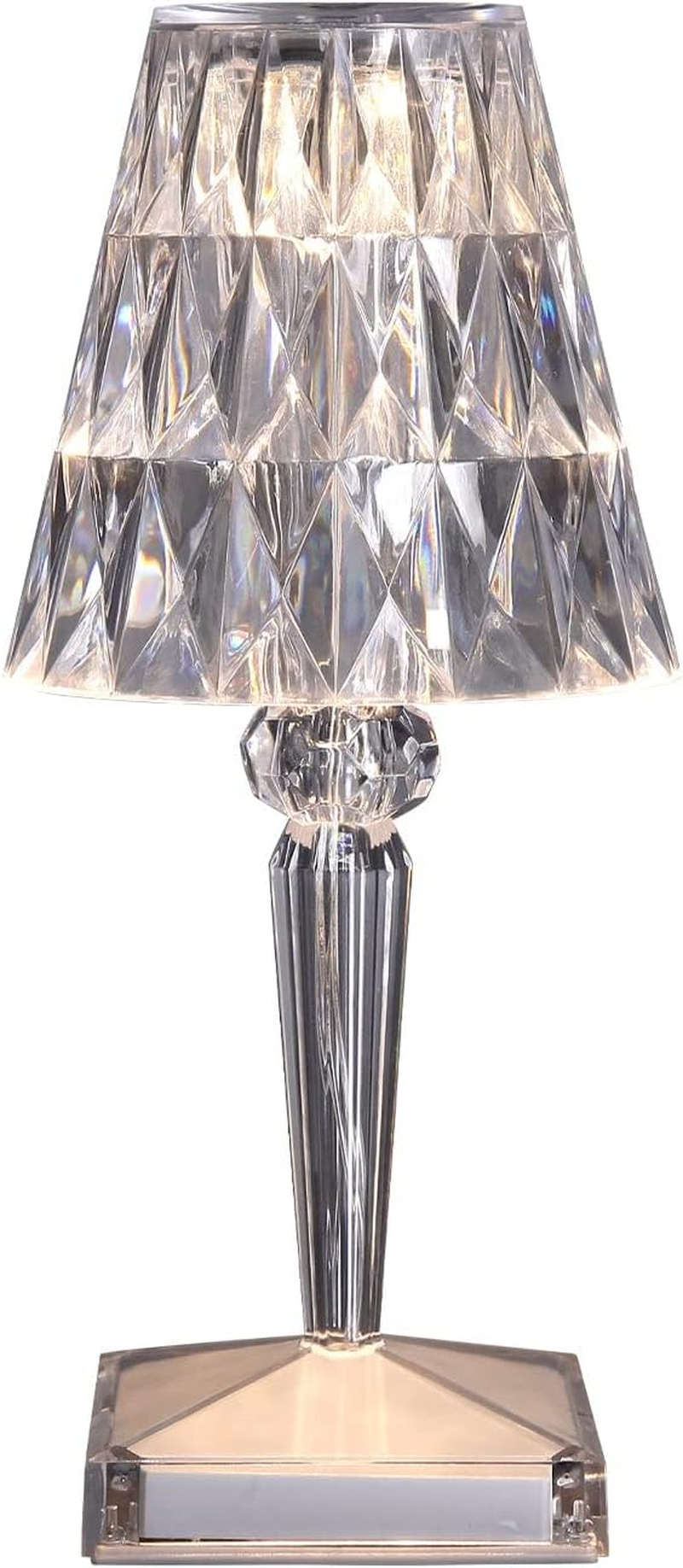 Lightsup Online Eugenia Crystal-Cut Clear Acrylic Touch Table Lamp, Wireless Rechargeable Battery Operated Night Light with 3 Color Temperatures for Bedroom, Living Room, Desk Decor image number 4
