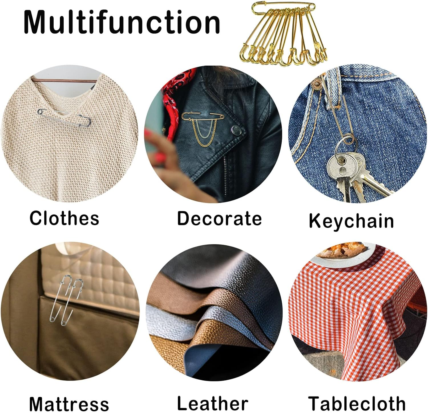 Large Safety Pins, Large Safety Pins Heavy Duty for Clothes, 12 Pack Pins Assorted for Clothes, Leather, Crafts, Canvas, Blankets, Shawls, Kilts (Gold, 100Mm 4'') image number 1