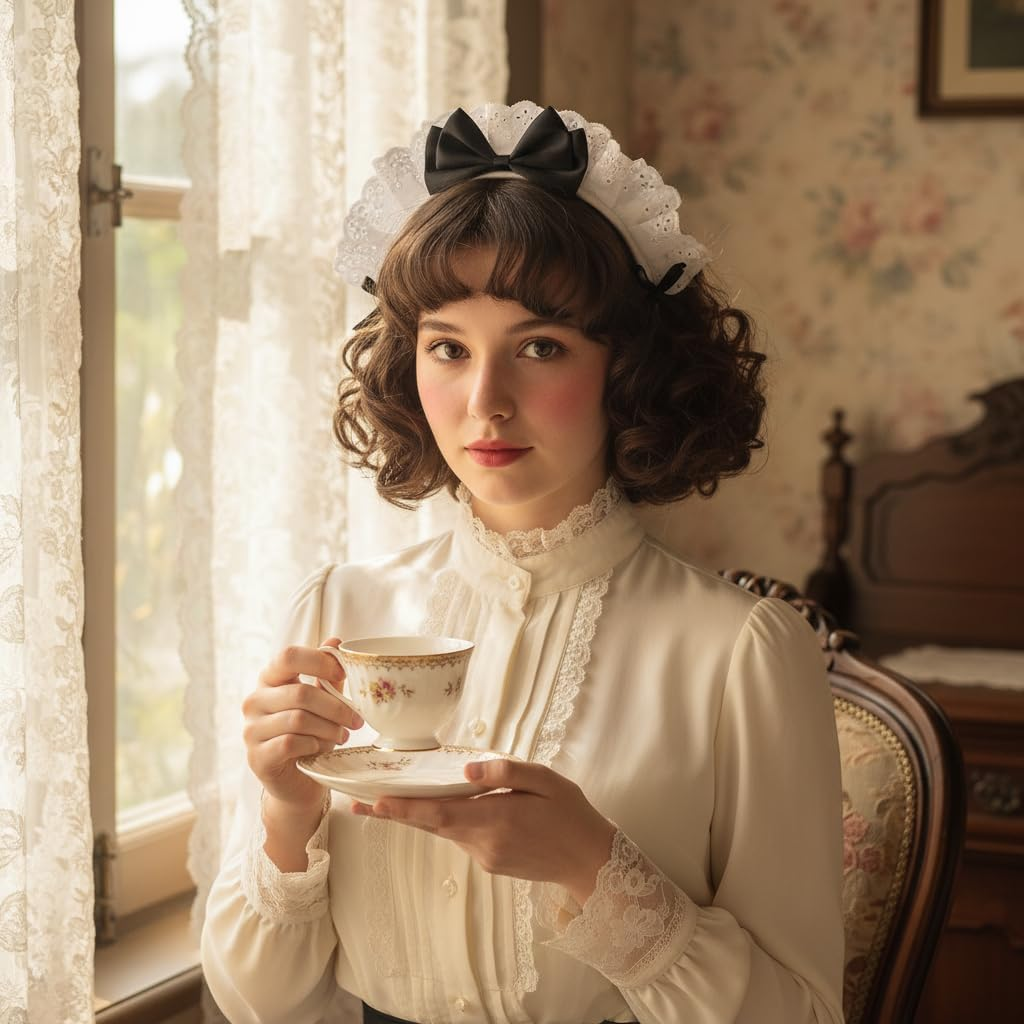 Black Women Girls for Lolita Headband Lace Bow Hair Band Maid Anime Cosplay Headwear Ribbon Bowknot Women'S Fashion Headbands Cute Hair Band Party Hair Accessories image number 5