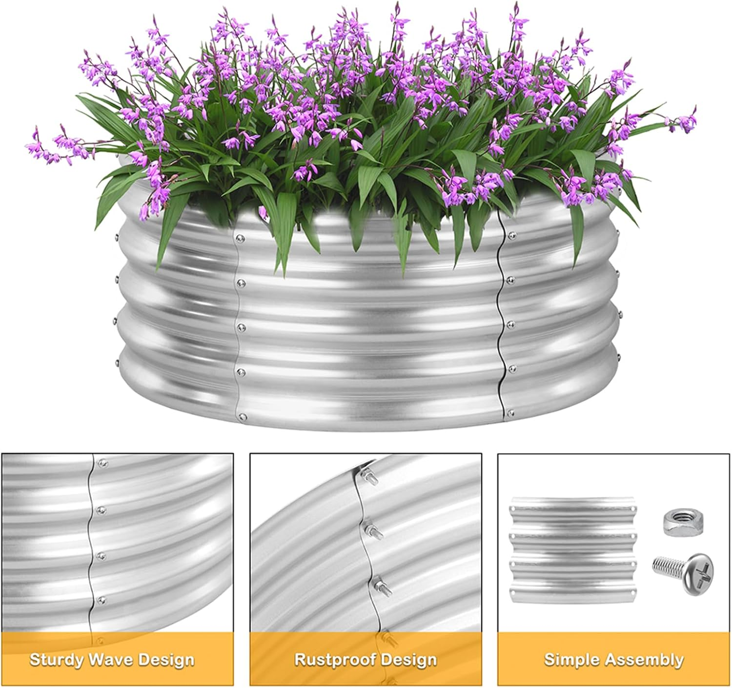 Round Galvanized Raised Garden Bed Kit Outdoor Galvanized Planter Box, above Ground Garden Planter for Flowers Vegetables, 2X2X1Ft image number 3