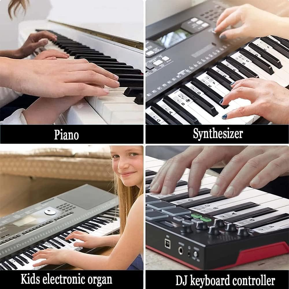 MMSZHL 2 Pcs Piano Keyboard Stickers, 61/88 Keys Full Size Silicone Piano Note Guide for Beginners, Removable & Reusable Piano Keyboard Stickers, No Glue Needed, Guide for Beginners (White) image number 5
