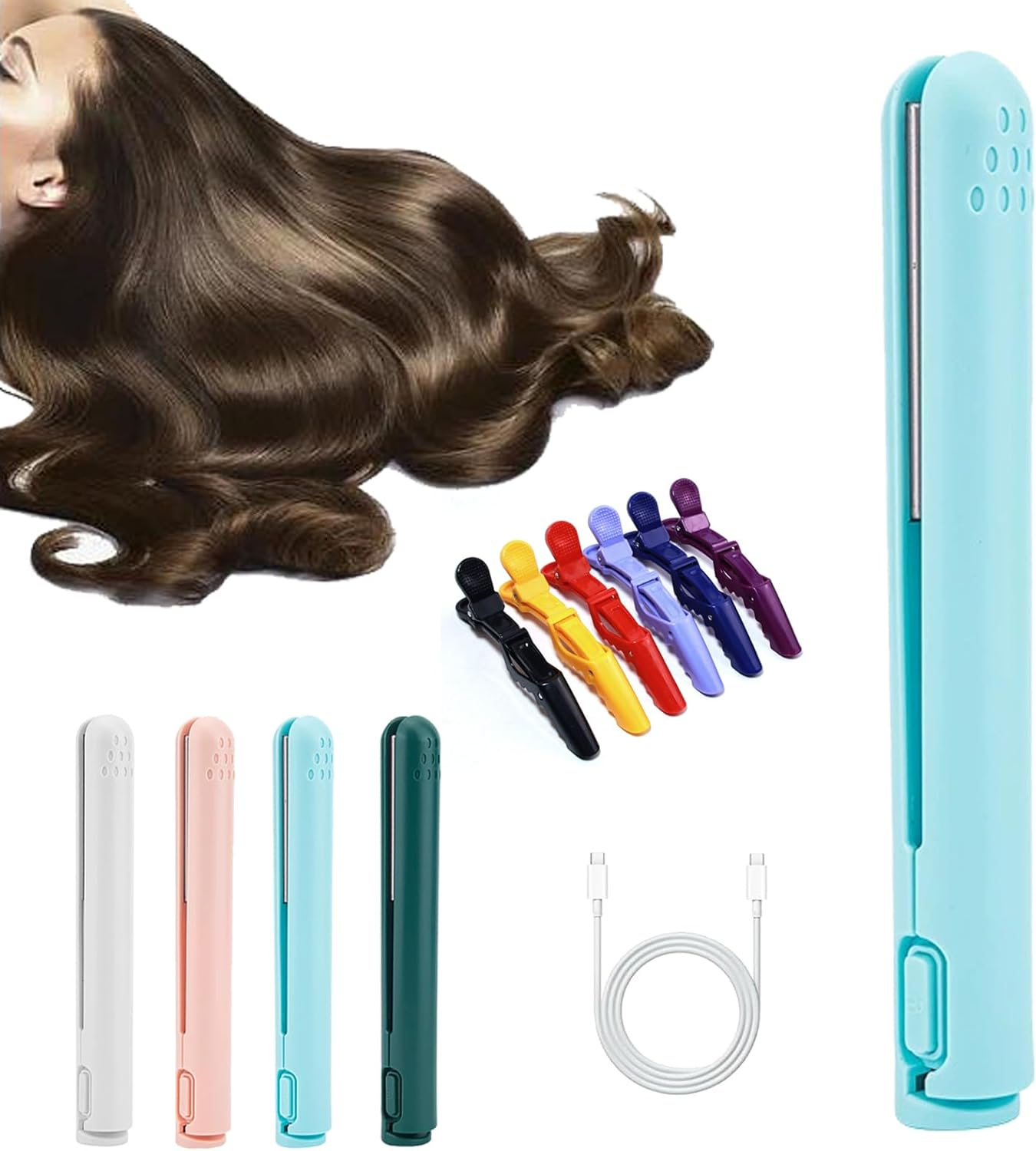 Dualglam Mini Dual-Purpose Curling Iron, Beautyskinusa Curling Iron, 2-In-1 Portable USB Curling Wand, for All Hair Types (Pink)