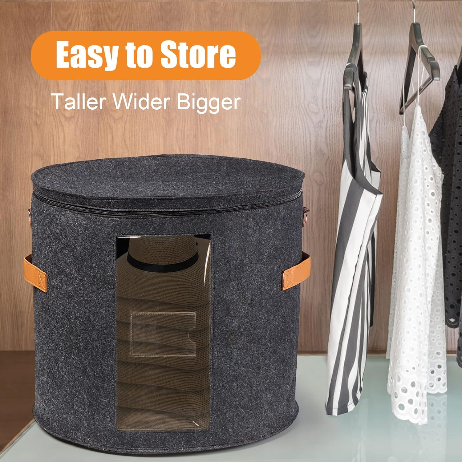 Large Storage Box for Women & Men, Travel Hat Box with Lid, Foldable round Cowboy Hat Organizer for Carrying & Storing Various Types, 19" D X 17" H image number 1