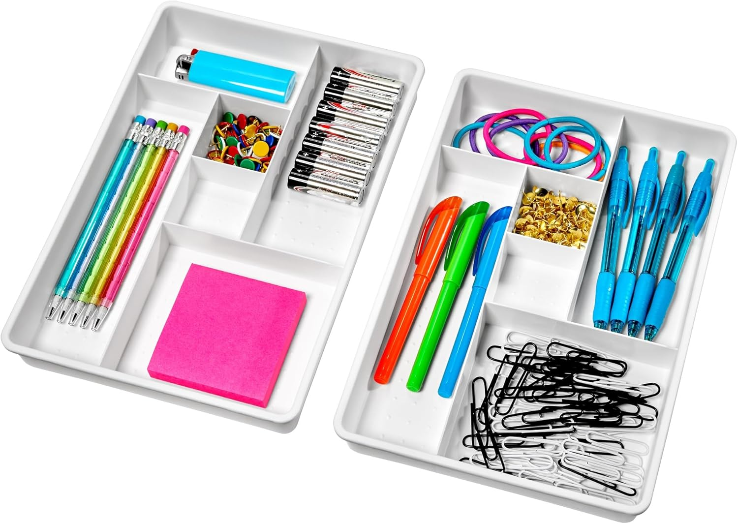 Madesmart Set of 2 Plastic 6-Compartment Drawer Organizer Gadget Trays, Multipurpose Storage Bins for Drawers, White image number 5