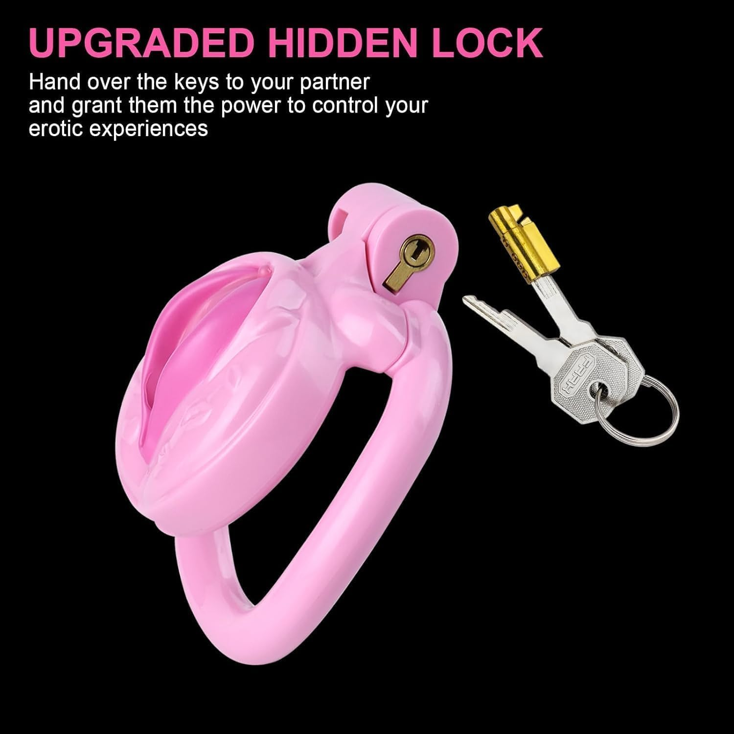 Male Inverted Negative Sissy Chastity Cage with 4 Rings Set, Small Men Flat Chastity Device Lock, Realistic Pussy Cage Design, BDSM Bondage Adults Sex Toys for Gay Couples (Pink)