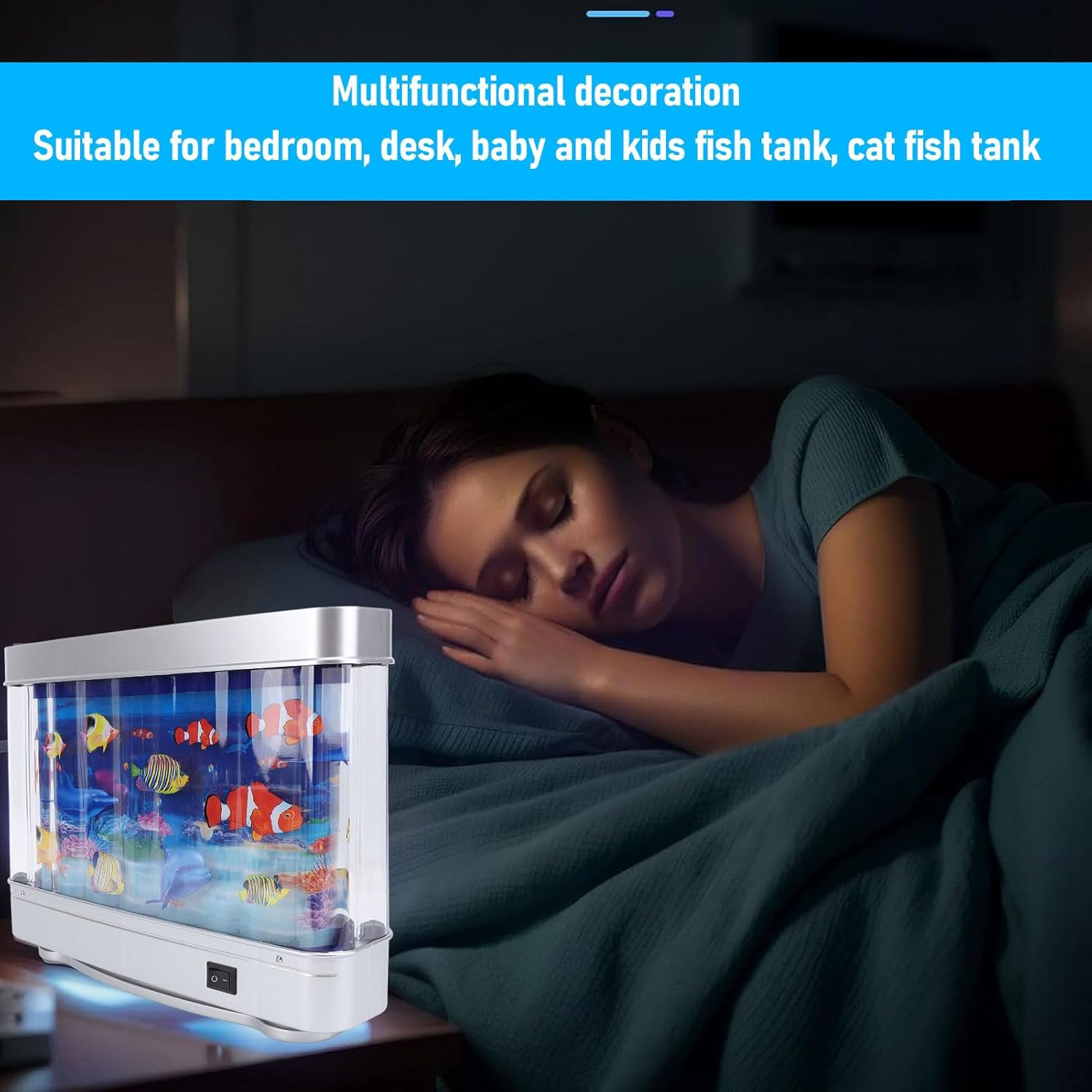 Moving Fish Tank for Kids Baby, Lifelike Aquarium Night Light with Moving Fish, Sensory Therapy Light USB Power Cat Baby, Toy Share the Wonders of Marine Life with Loved Ones image number 3