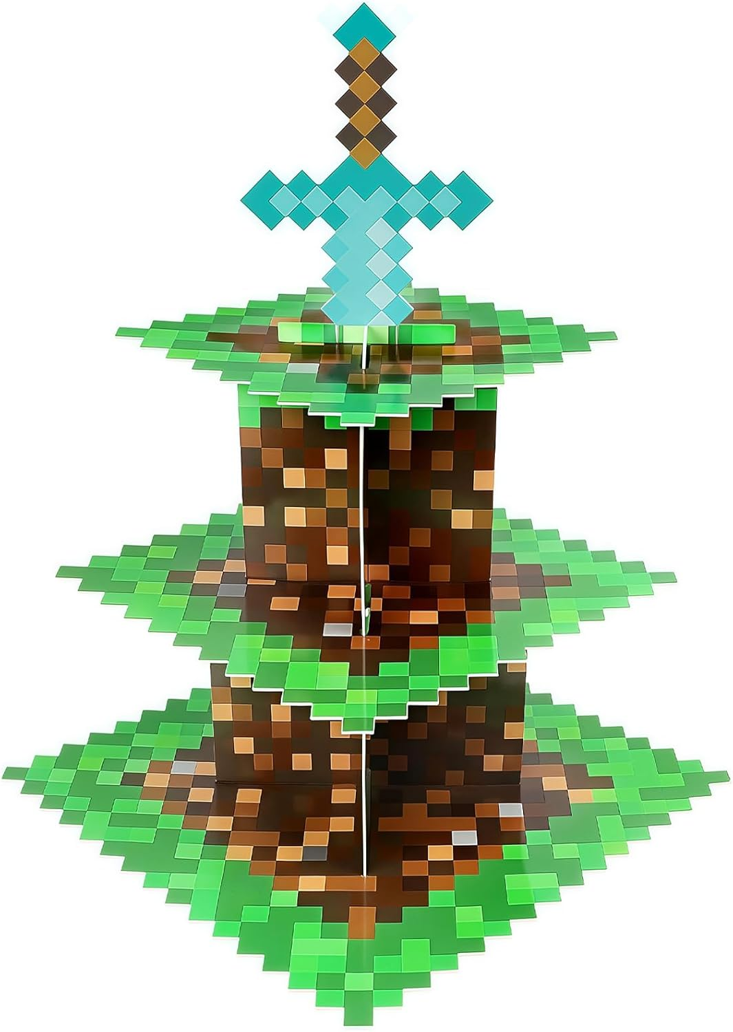 AEEGO Pixel Game Style Cupcake Stand, Three-Tier Cupcake Stand, Premium Cupcake Tray, Creative Tiered Tray, Cupcake Tower Display Plate, Birthday Party Supplies Decoration image number 1