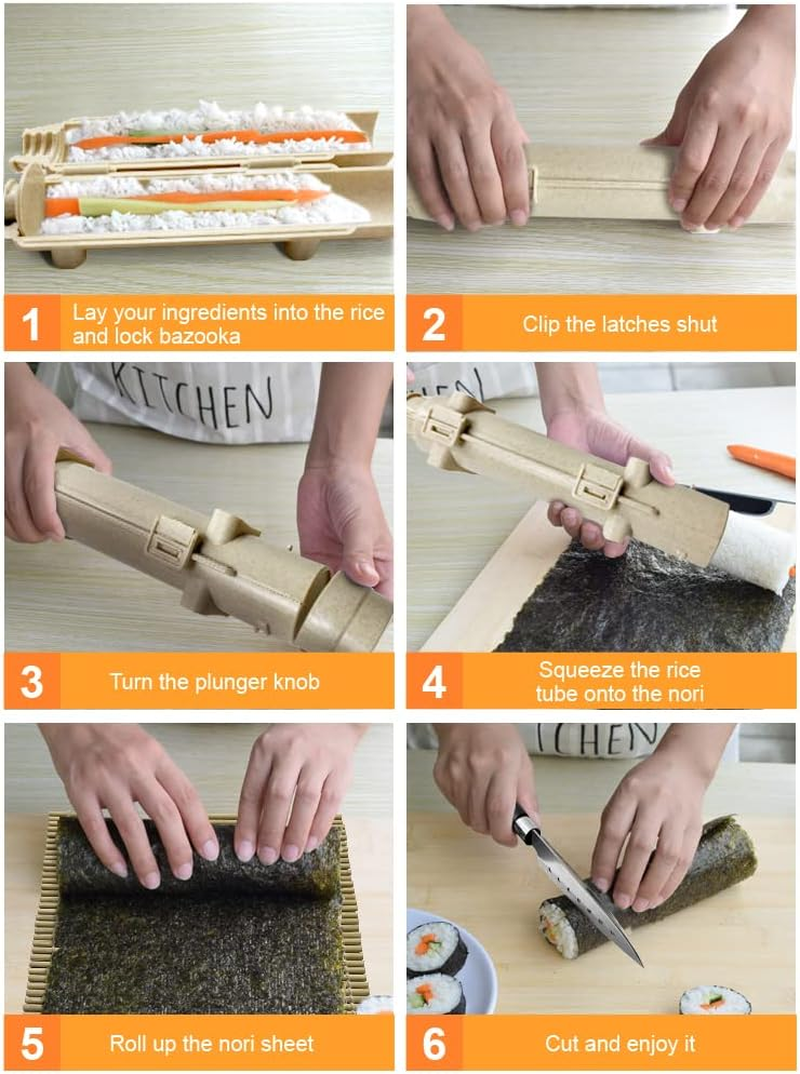 DIY Sushi Making Kit for Beginners, Simple Home Sushi Maker Tools Set - 22 in 1 Sushi Bazooka Roller Kit with Chef&rsquo;S Knife, Bamboo Mats, Bazooka Roller, Rice Mold, Sushi Mats, Rice Paddle image number 2